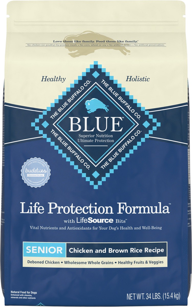slide 6 of 13, Blue Buffalo Life Protection Formula Senior Dry Dog Food, Supports Joint Health and Mobility, Made with Natural Ingredients, Chicken & Brown Rice Recipe, 34-lb Bag, 34 lb