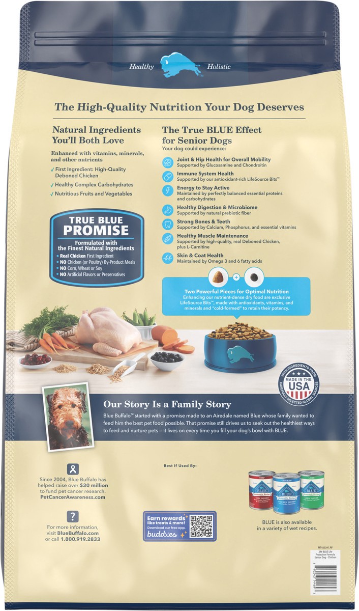 slide 12 of 13, Blue Buffalo Life Protection Formula Senior Dry Dog Food, Supports Joint Health and Mobility, Made with Natural Ingredients, Chicken & Brown Rice Recipe, 34-lb Bag, 34 lb