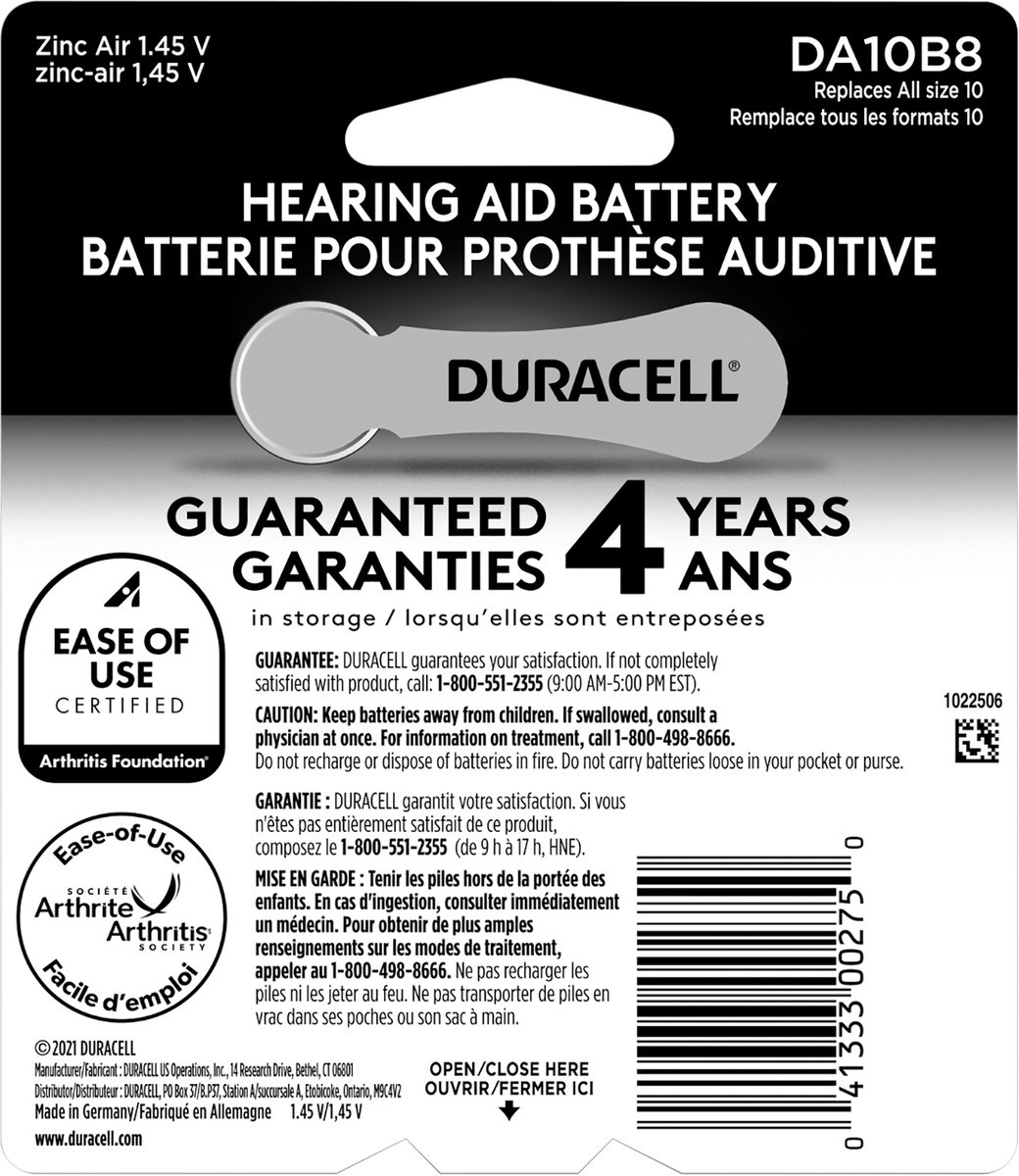 slide 2 of 4, Duracell Hearing Aid Battery, Size 10, 8 ct