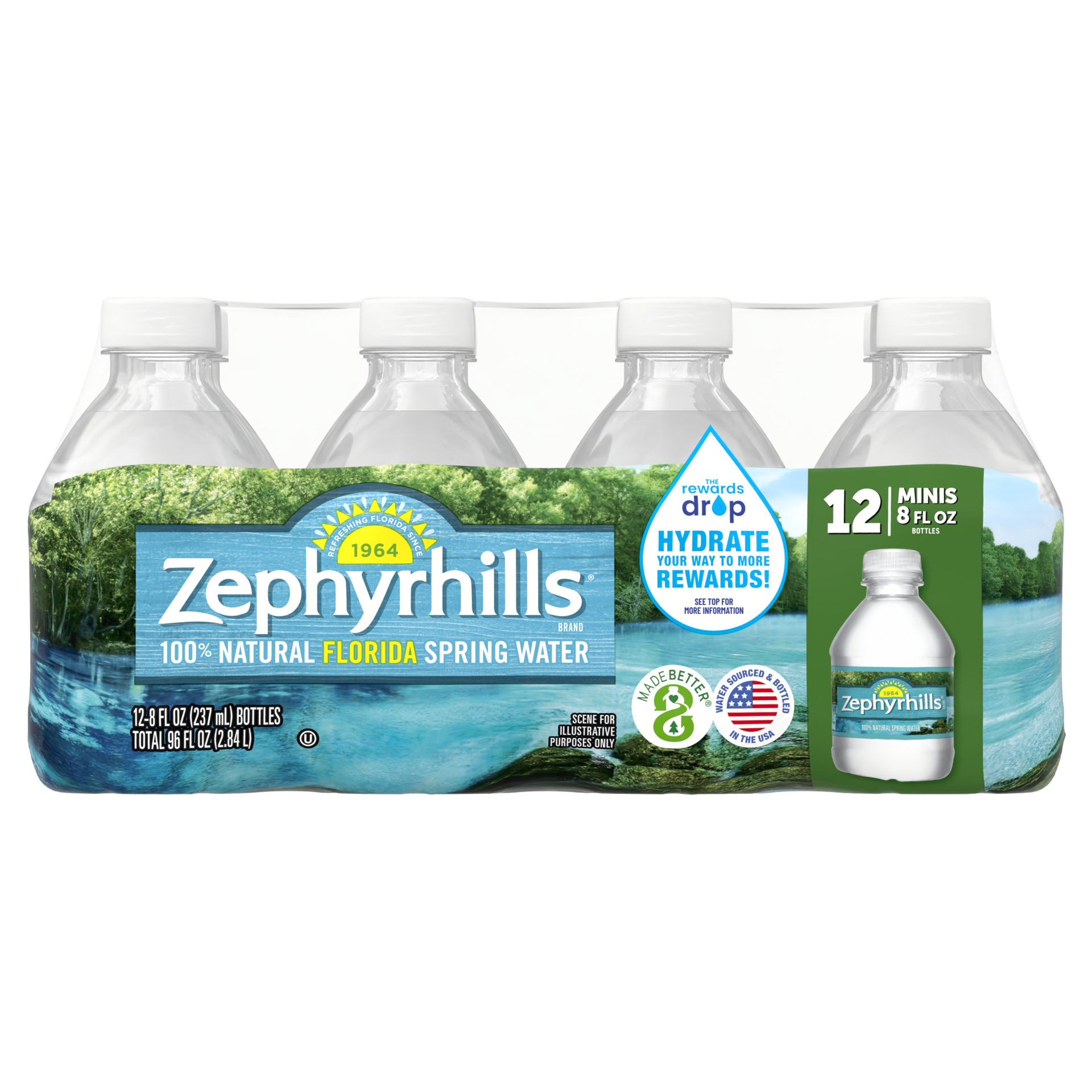 slide 2 of 5, Zephyrhills Brand 100% Natural Spring Water, 8-ounce mini plastic bottles (Pack of 12), 8 oz