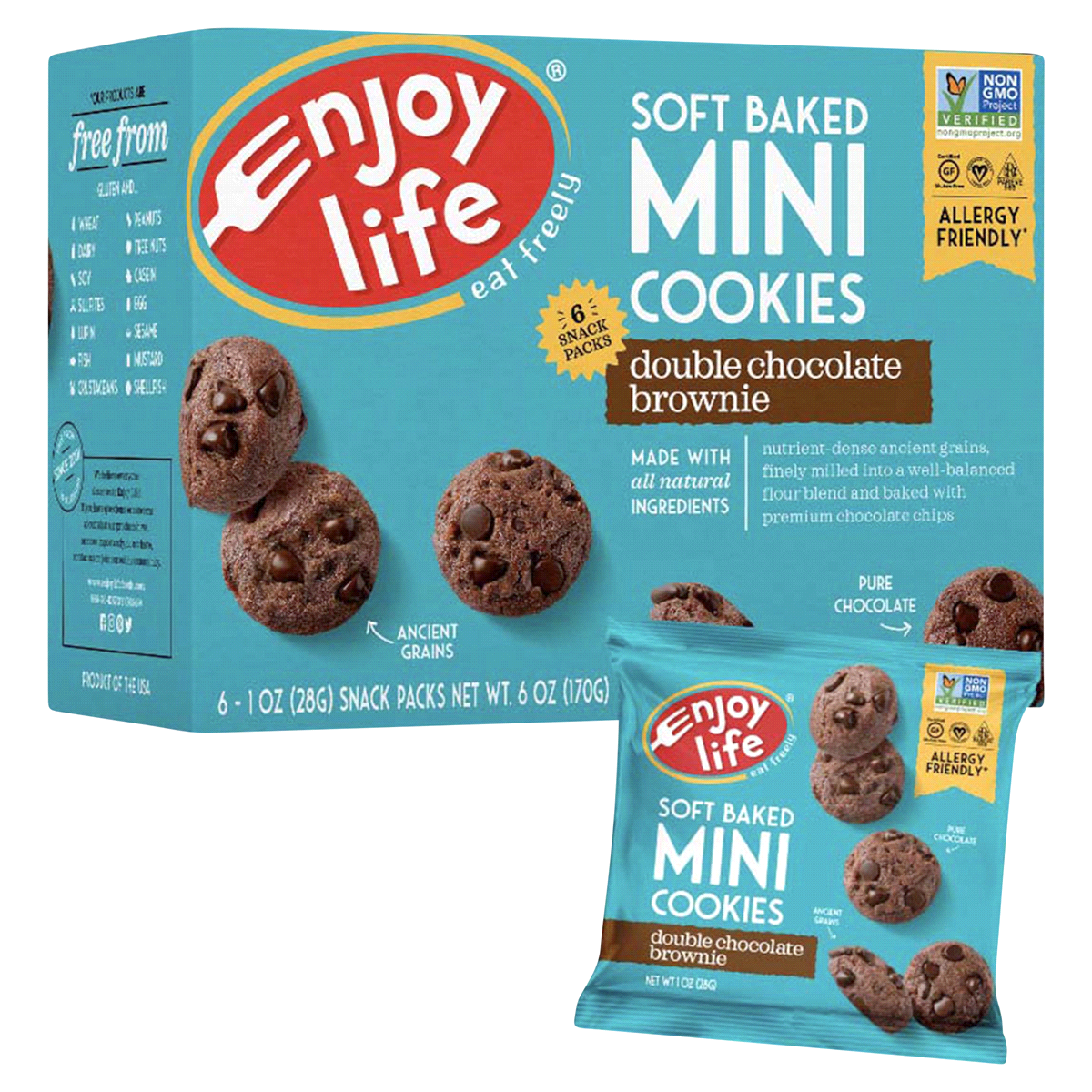 slide 1 of 8, Enjoy Life Soft Baked Double Chocolate Brownie Mini Cookies 6 ea, 