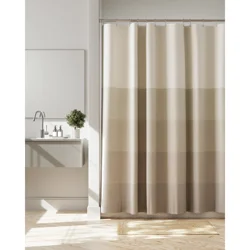 Room & Retreat Kristi Stripe Fabric Shower Curtain Made with Recycled Cotton, Striped Print, 70 in x 72 in, Tan