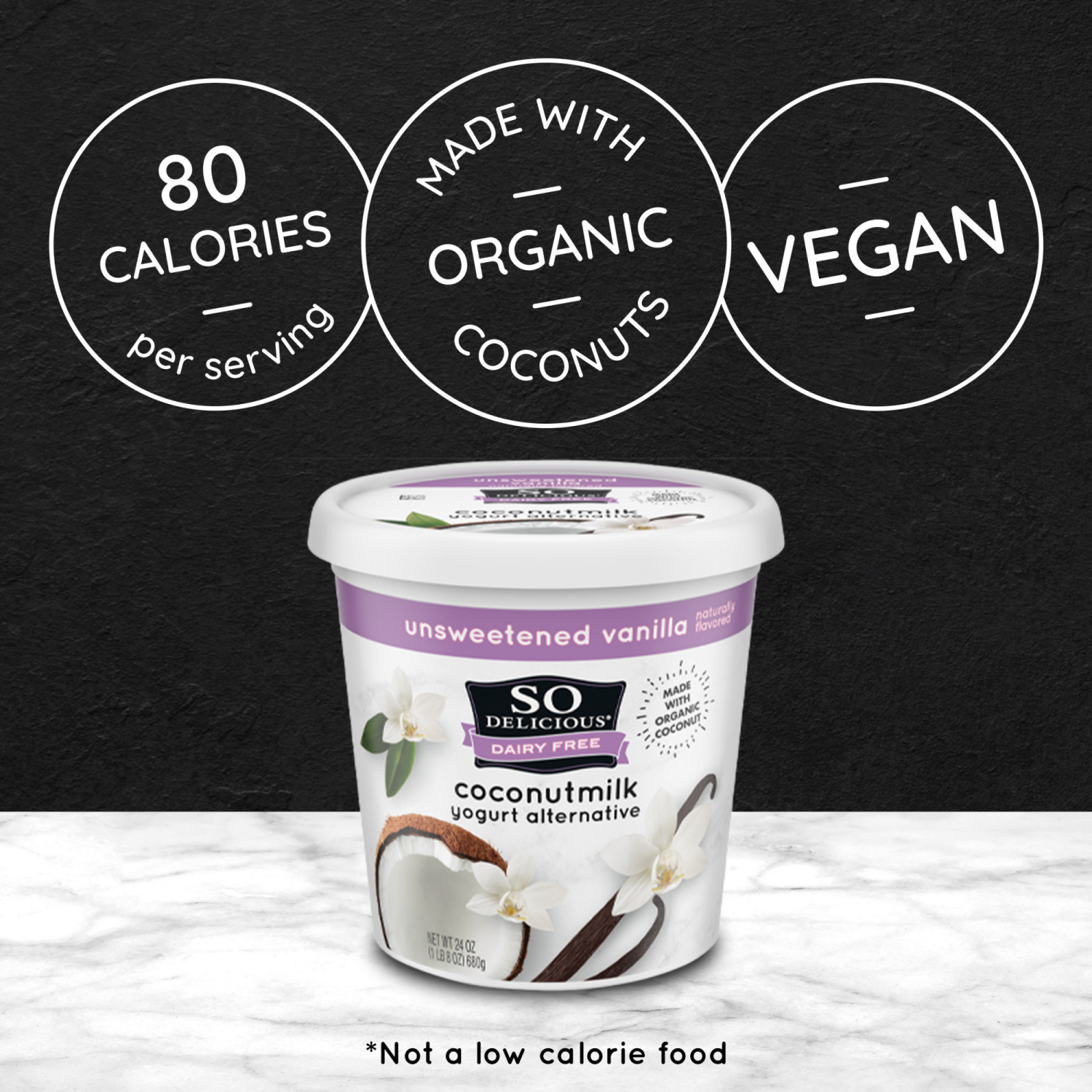 slide 8 of 8, So Delicious Coconut Milk Yogurt Alternative, Unsweetened, Vanilla, Vegan, Gluten Free, 24 oz Container, 24 oz