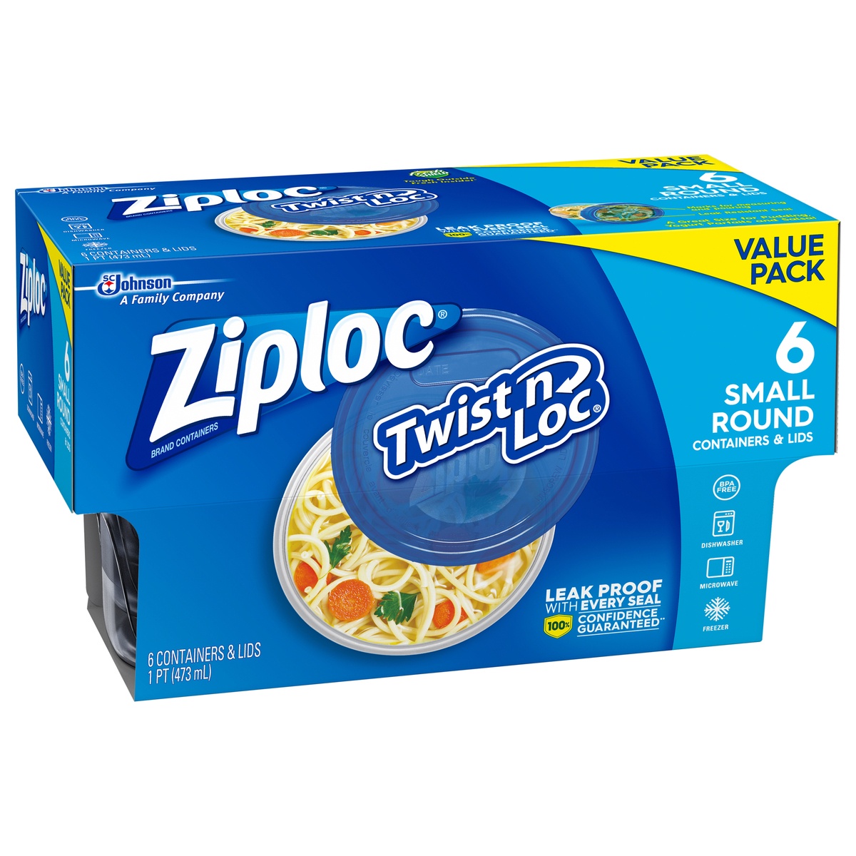 Ziploc Twist 'n Loc Containers and Lids, Small Round, Household