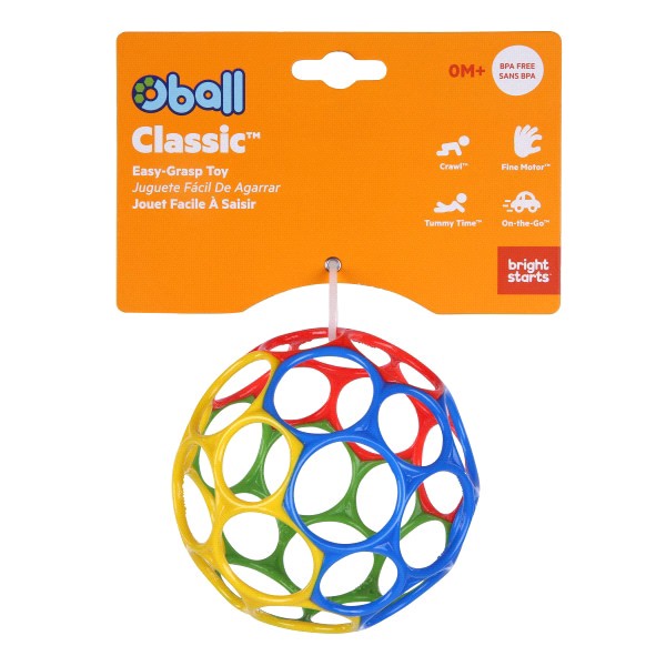slide 3 of 9, Bright Starts Oball Easy Grasp Classic Ball BPA-Free Infant Toy in Red/Blue/Green/Yellow, 4", 1 ct