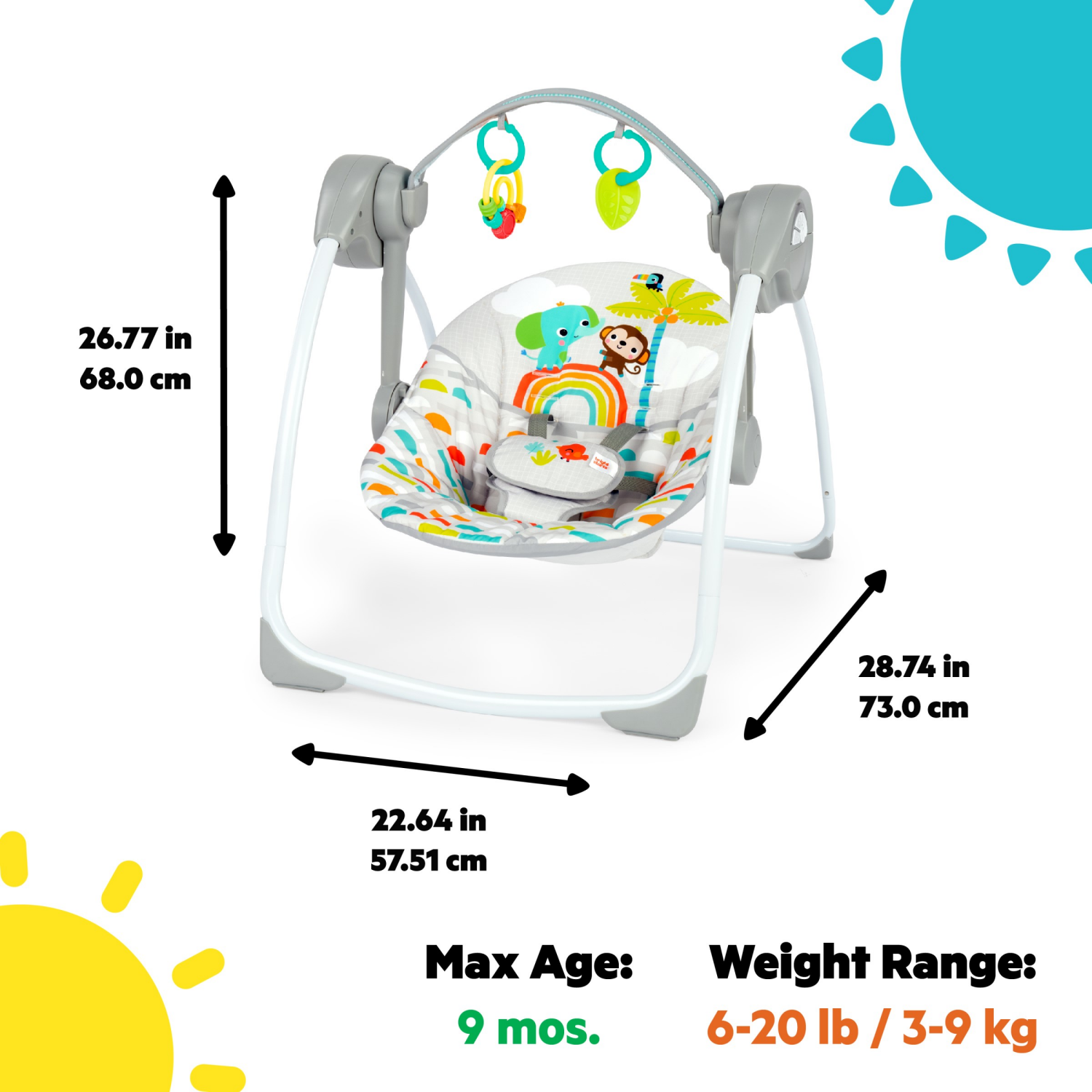 slide 2 of 5, Bright Starts Playful Paradise Portable Compact Baby Swing, Unisex, 1 ct