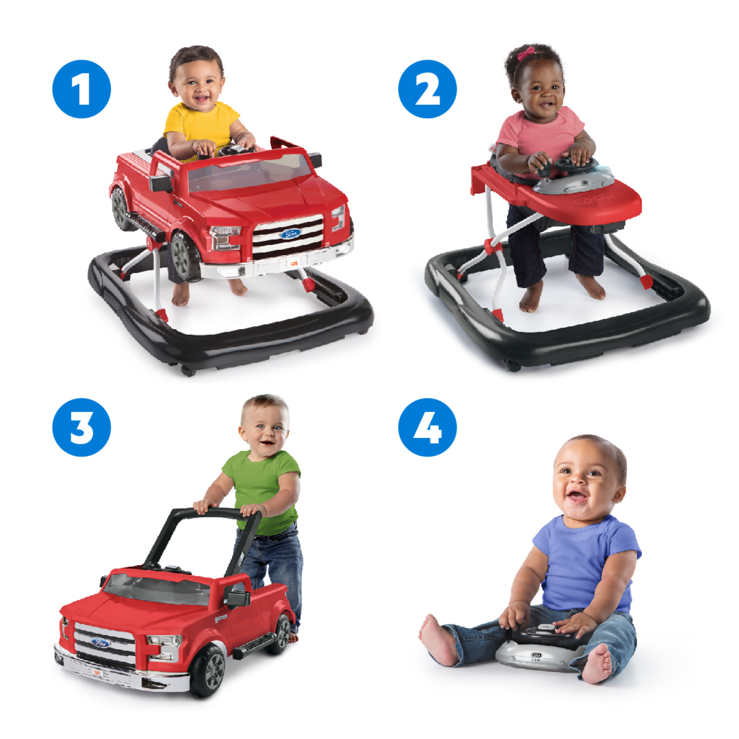 slide 4 of 5, BRIGHT STARTS Ford F-150 4-in-1 Rapid Red Baby Activity Walker with 4 Ways to Play, 1 ct