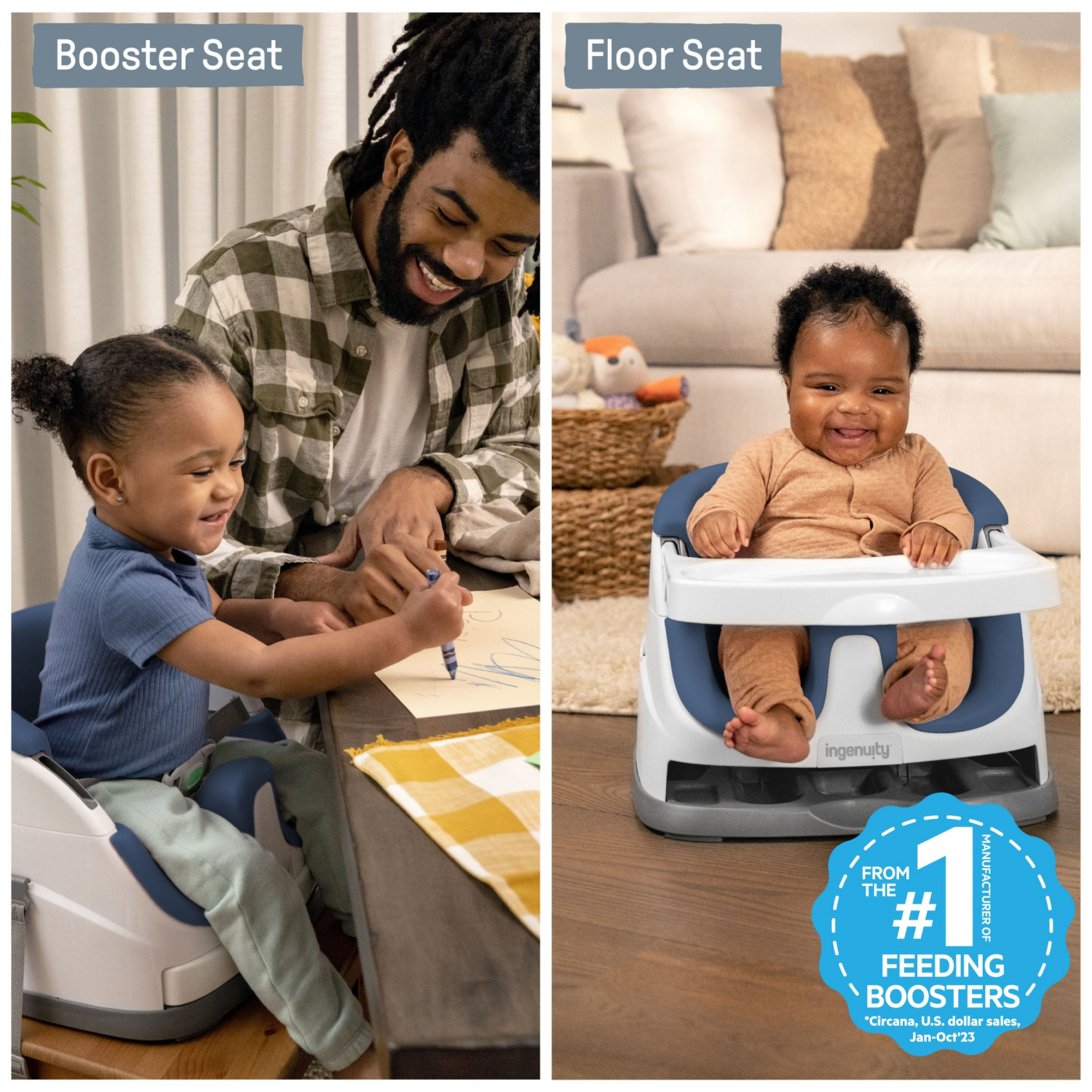 slide 3 of 3, Ingenuity Baby Base 2-in-1 Booster Feeding and Floor Seat, Night Sky, 1 ct