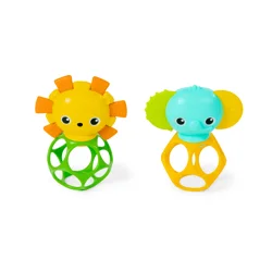 Bright Starts Soother Pals Easy-Grasp Teether Toys, Unisex, Newborn+, Elephant and Lion