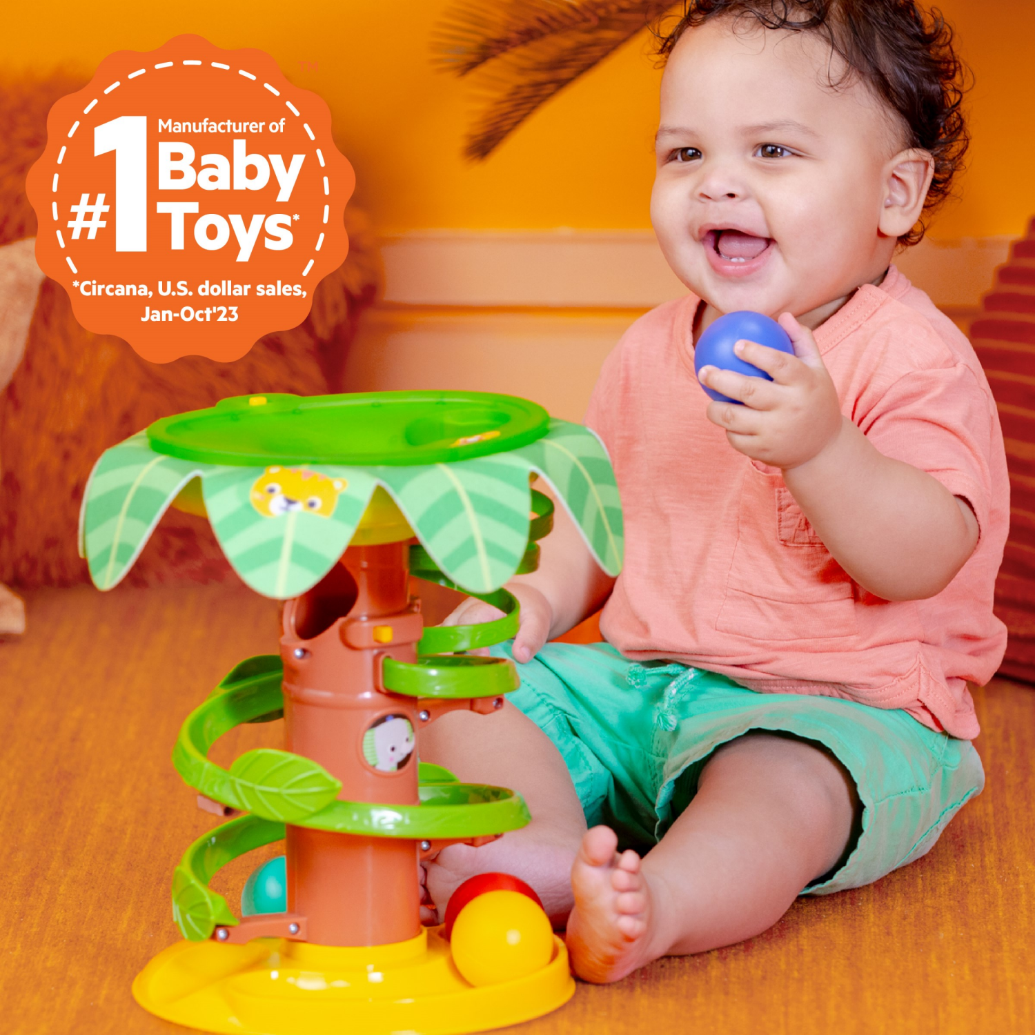 slide 5 of 5, Bright Starts Tropical Twirl Ball Play Toy with Lights & Music, 5 Balls Included, Unisex, 6 Months+., 1 ct