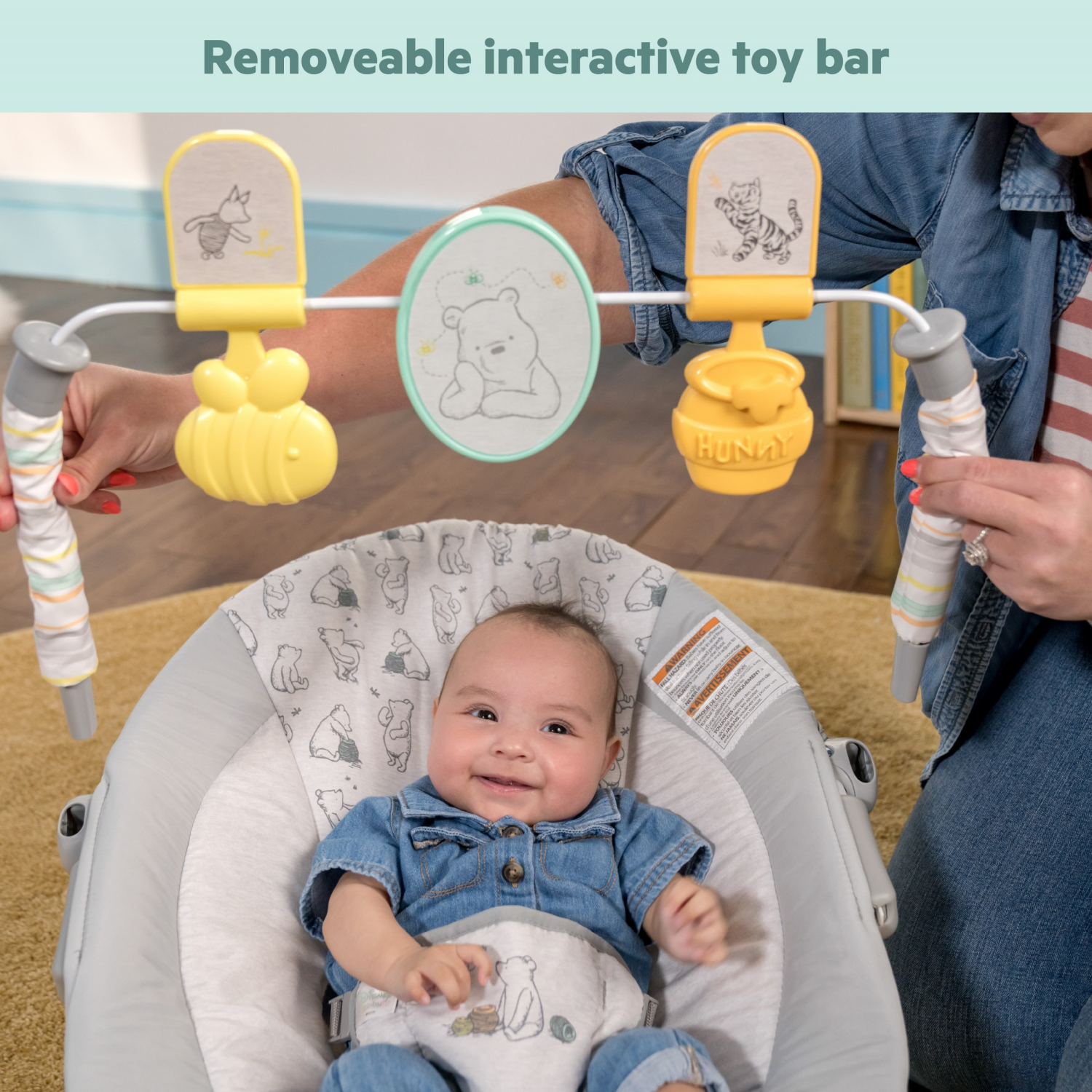 slide 3 of 4, Bright Starts Disney Baby Winnie the Pooh Classic Pals Vibrating Baby Bouncer Seat with Melodies & Toys, Unisex, 0-6 Months, 1 ct