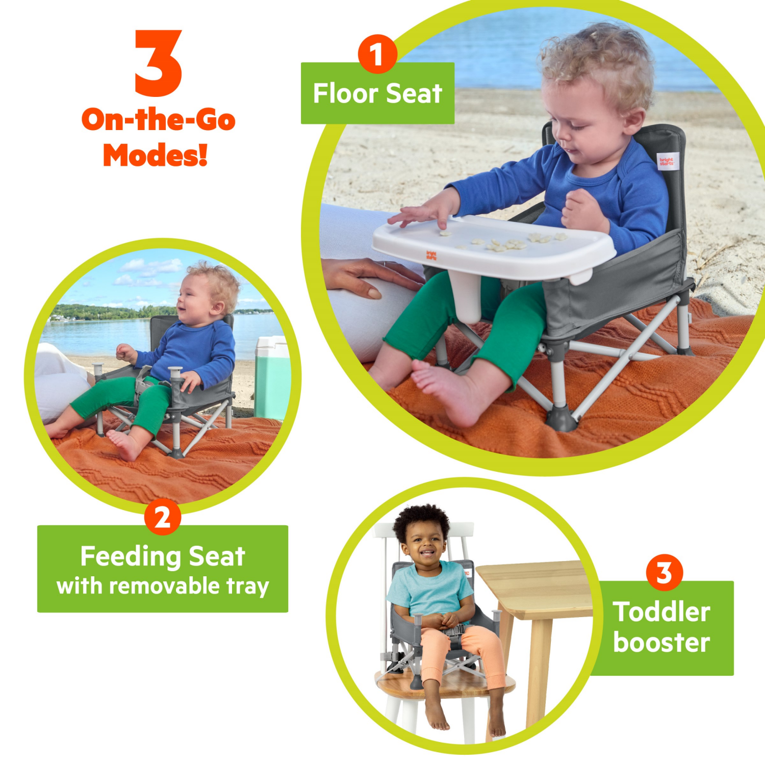 slide 3 of 4, Bright Starts Pop N Sit Portable Booster Seat - Gray, 1 ct