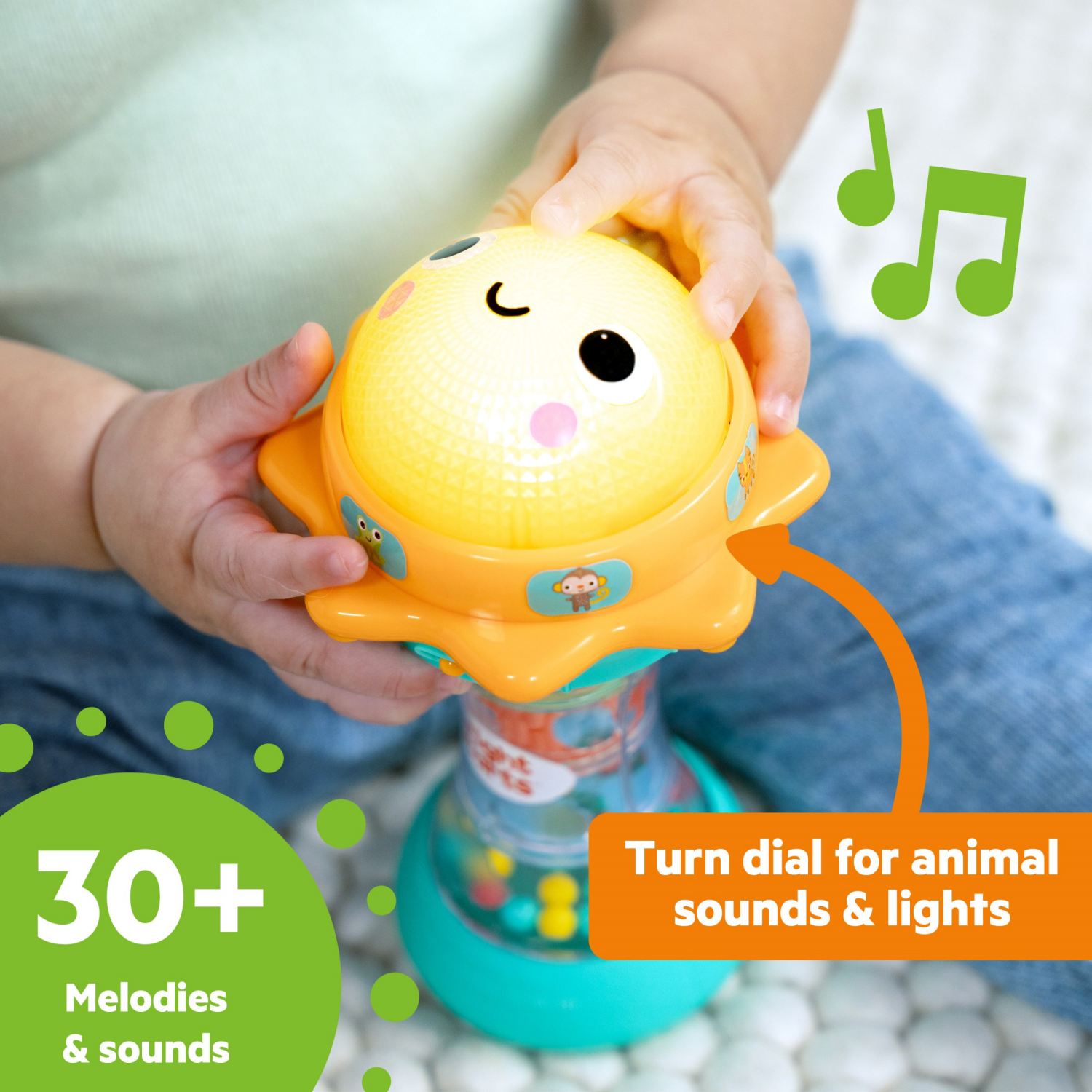slide 2 of 4, Bright Starts Just for SunFlashlightToy with Animal Sounds, Rain stick Rattle Beads and Mirror, Unisex Toy for Ages 6 Months+, 1 ct