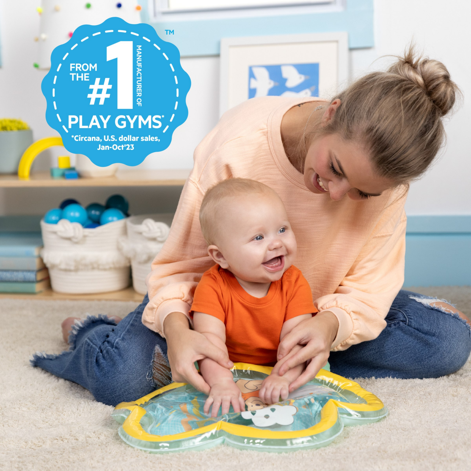 slide 4 of 5, Bright Starts Disney Baby Winnie the Pooh Once Upon a Tummy Time Water Mat, Blue, Unisex, Newborn +, 1 ct