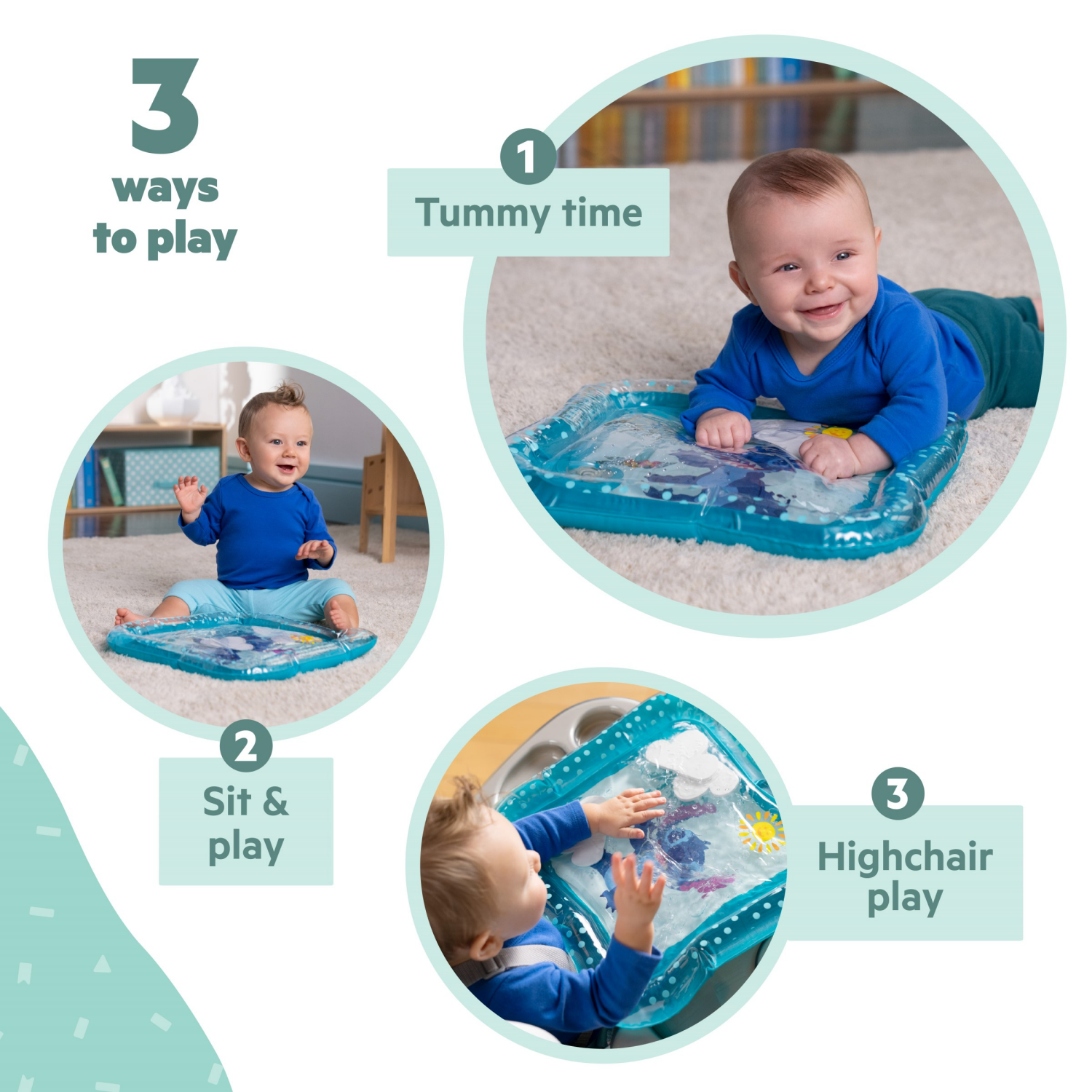 slide 2 of 2, Bright Starts Disney Baby Stitch Water Mat, Making Waves Tummy Time Play Mat, 3 Floating Toys, Newborn+, 1 ct