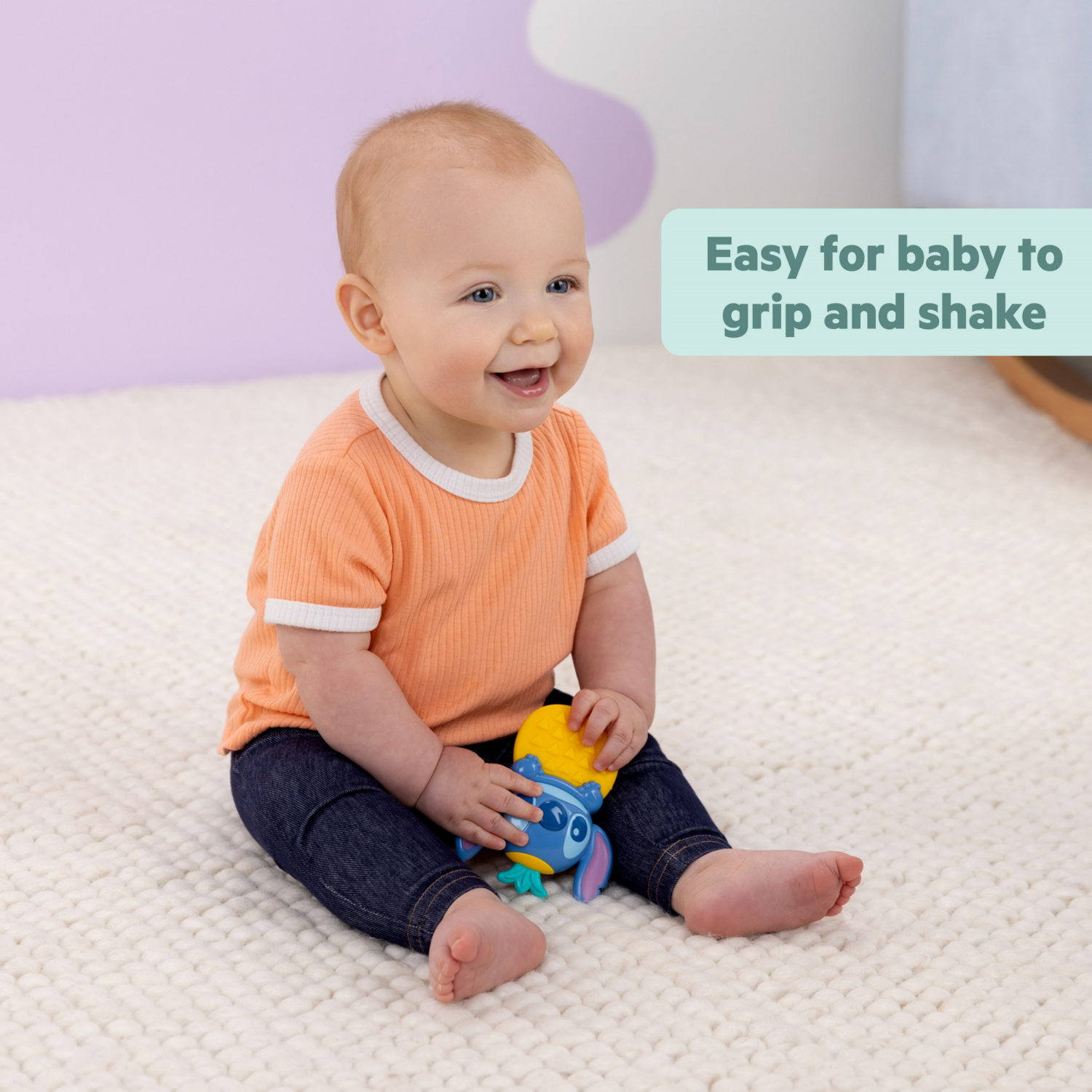 slide 2 of 3, Bright Starts Disney Baby Stitch Tropical Teethe Rattle & Teether by Bright Starts, Pineapple Shaped Activity Teether Toy for Newborns and Up, 1 ct