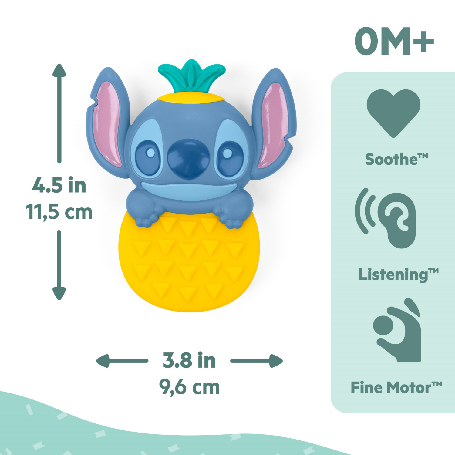 slide 3 of 3, Bright Starts Disney Baby Stitch Tropical Teethe Rattle & Teether by Bright Starts, Pineapple Shaped Activity Teether Toy for Newborns and Up, 1 ct
