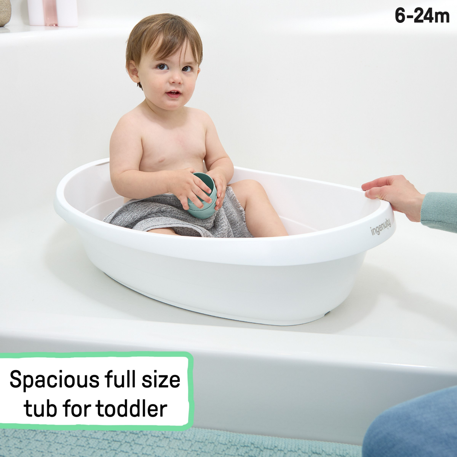 slide 3 of 6, Ingenuity Room to Soak 4-in-1 Baby Tub, 4 Stages of Use, Supportive Sling, Supported Seat, OM+, 1 ct