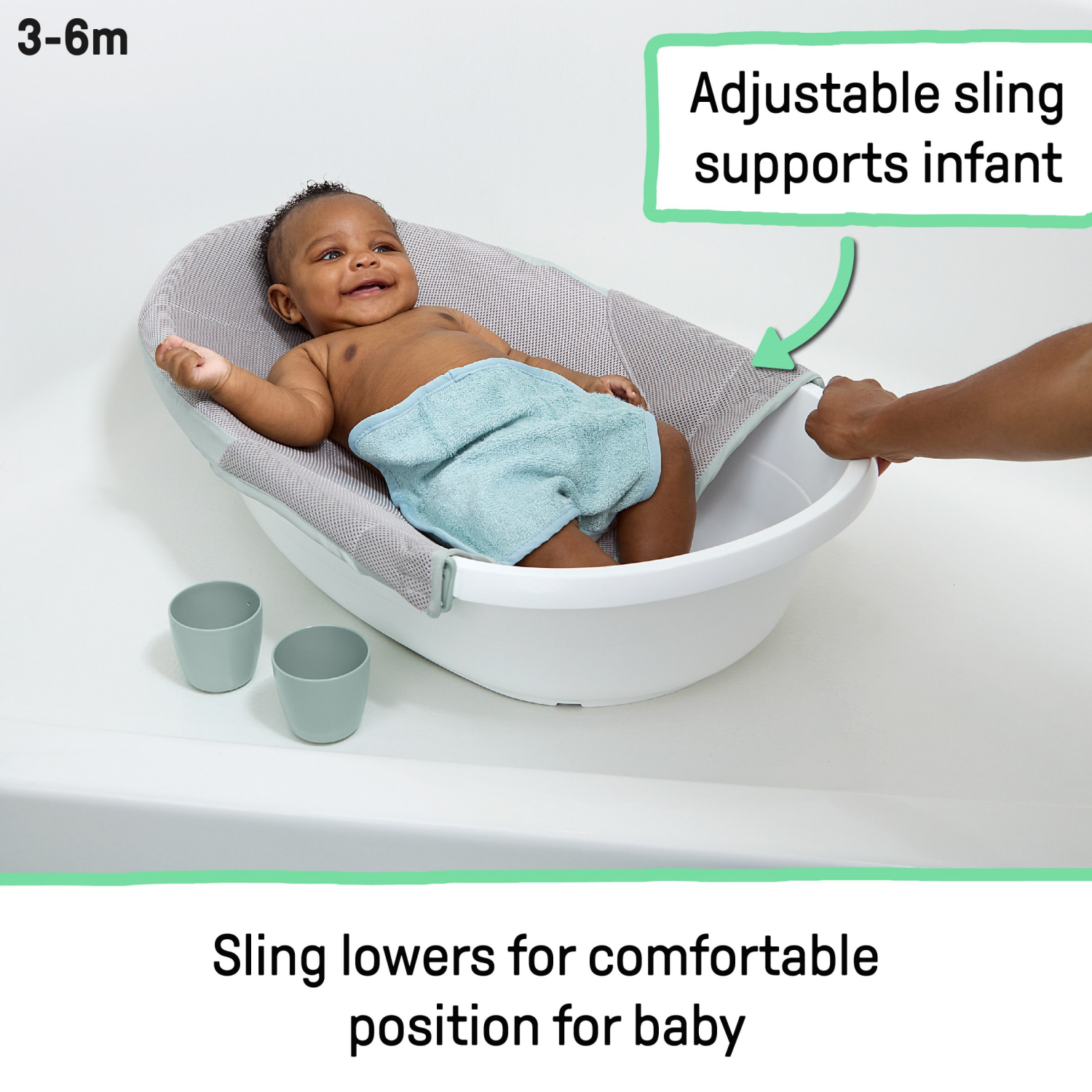 slide 5 of 6, Ingenuity Room to Soak 4-in-1 Baby Tub, 4 Stages of Use, Supportive Sling, Supported Seat, OM+, 1 ct