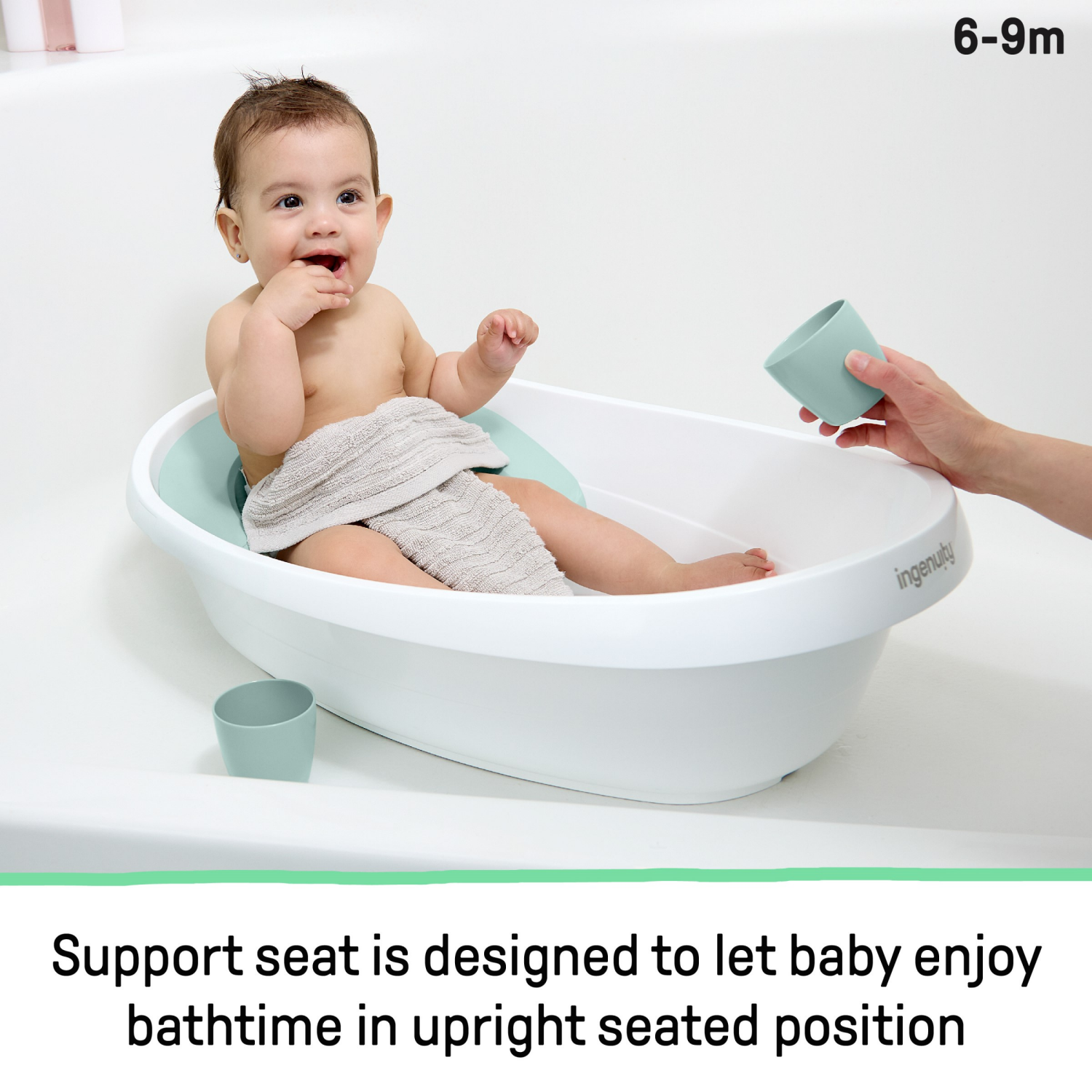 slide 6 of 6, Ingenuity Room to Soak 4-in-1 Baby Tub, 4 Stages of Use, Supportive Sling, Supported Seat, OM+, 1 ct