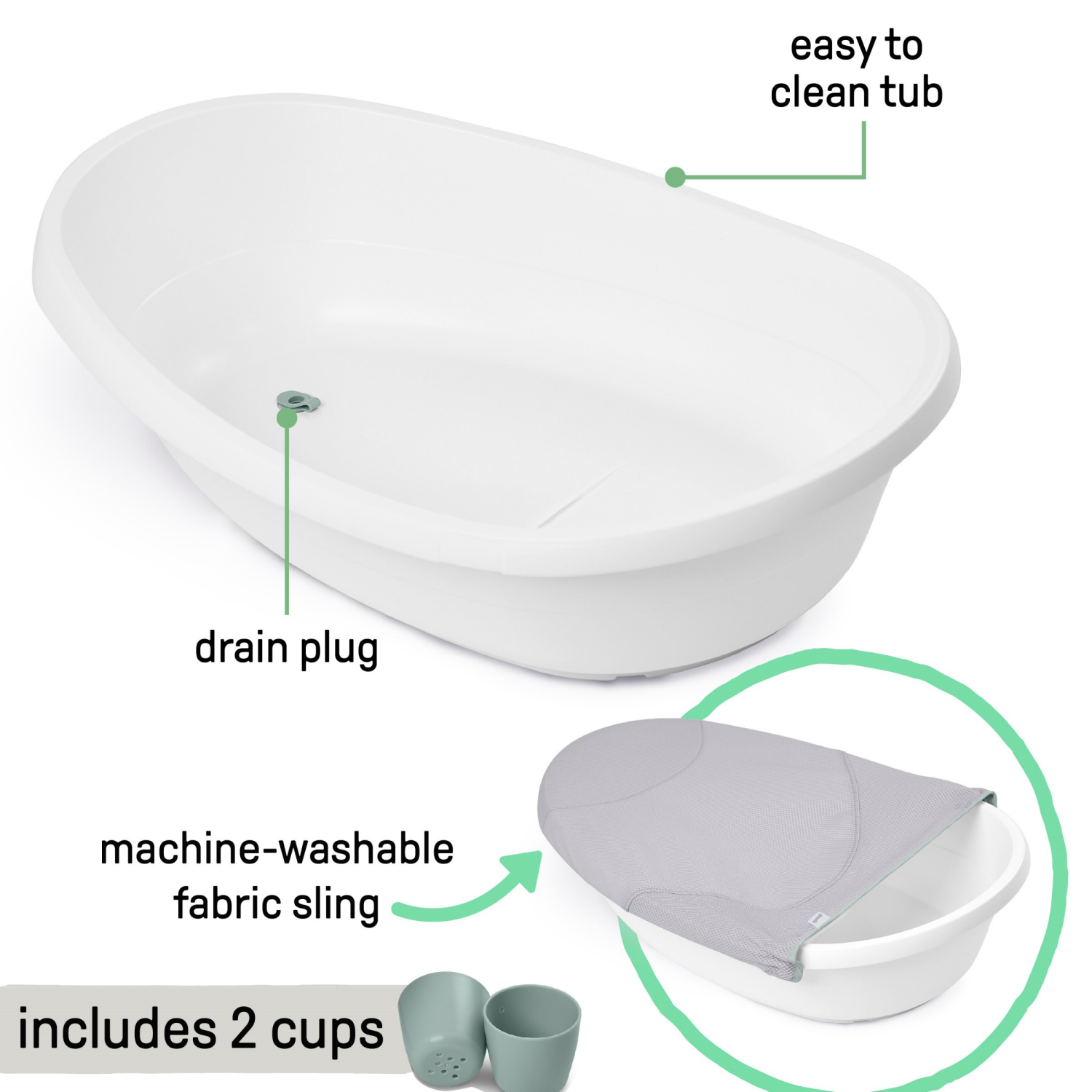 slide 1 of 6, Ingenuity Room to Soak 4-in-1 Baby Tub, 4 Stages of Use, Supportive Sling, Supported Seat, OM+, 1 ct
