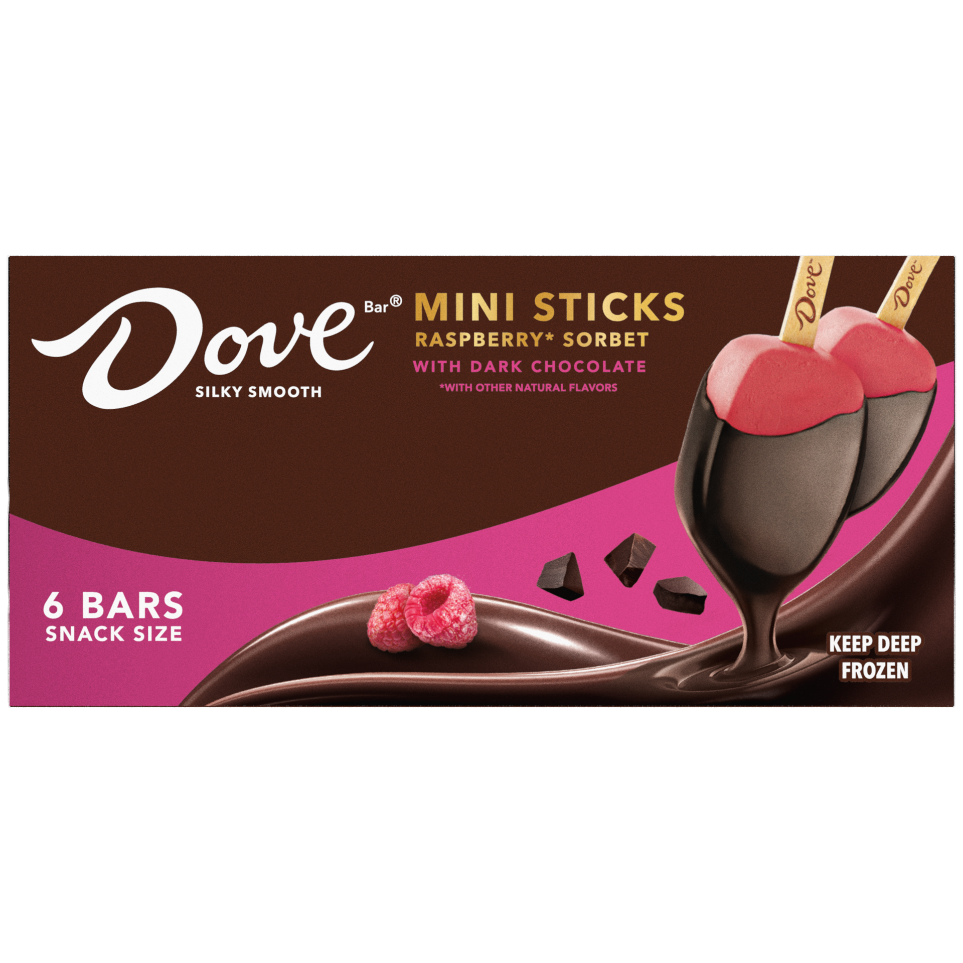 slide 2 of 4, DOVE Raspberry Sorbet Ice Cream Bars Coated With Dark Chocolate, 6 Pack Box, 12.60 fl oz