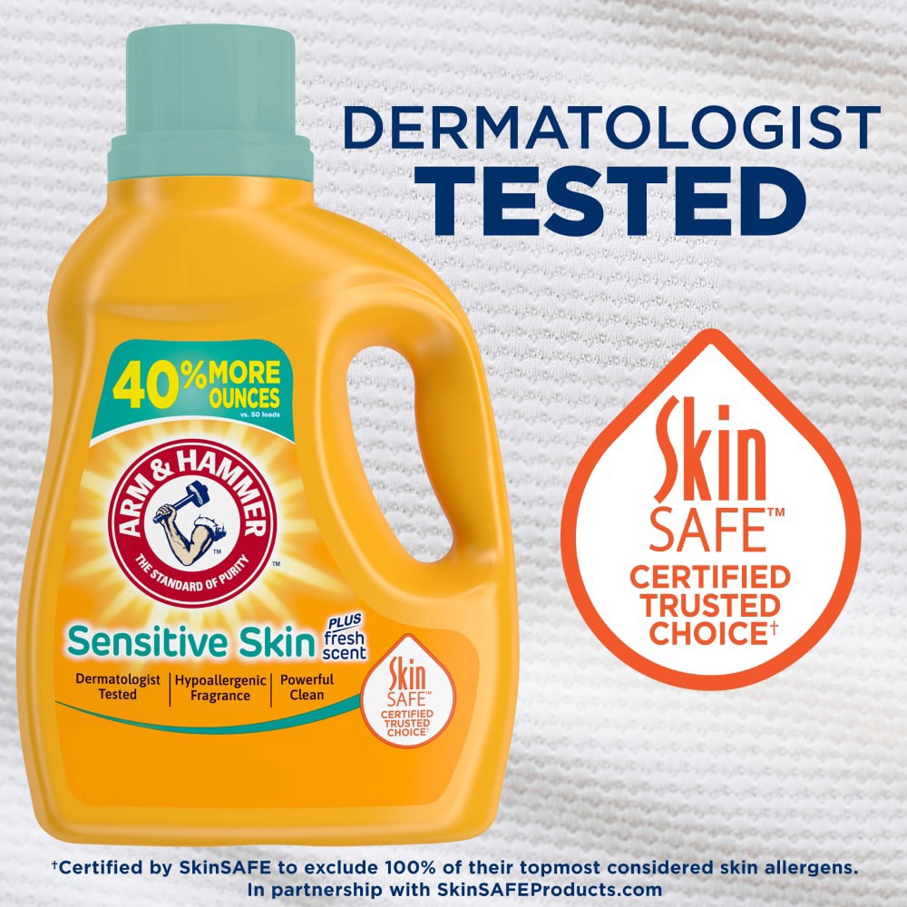 slide 2 of 6, ARM & HAMMER Sensitive Skin Liquid Laundry Detergent, Fresh Scent, 105 fl oz, 105 Loads, 105 fl oz