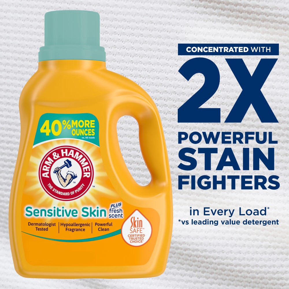 slide 3 of 6, ARM & HAMMER Sensitive Skin Liquid Laundry Detergent, Fresh Scent, 105 fl oz, 105 Loads, 105 fl oz