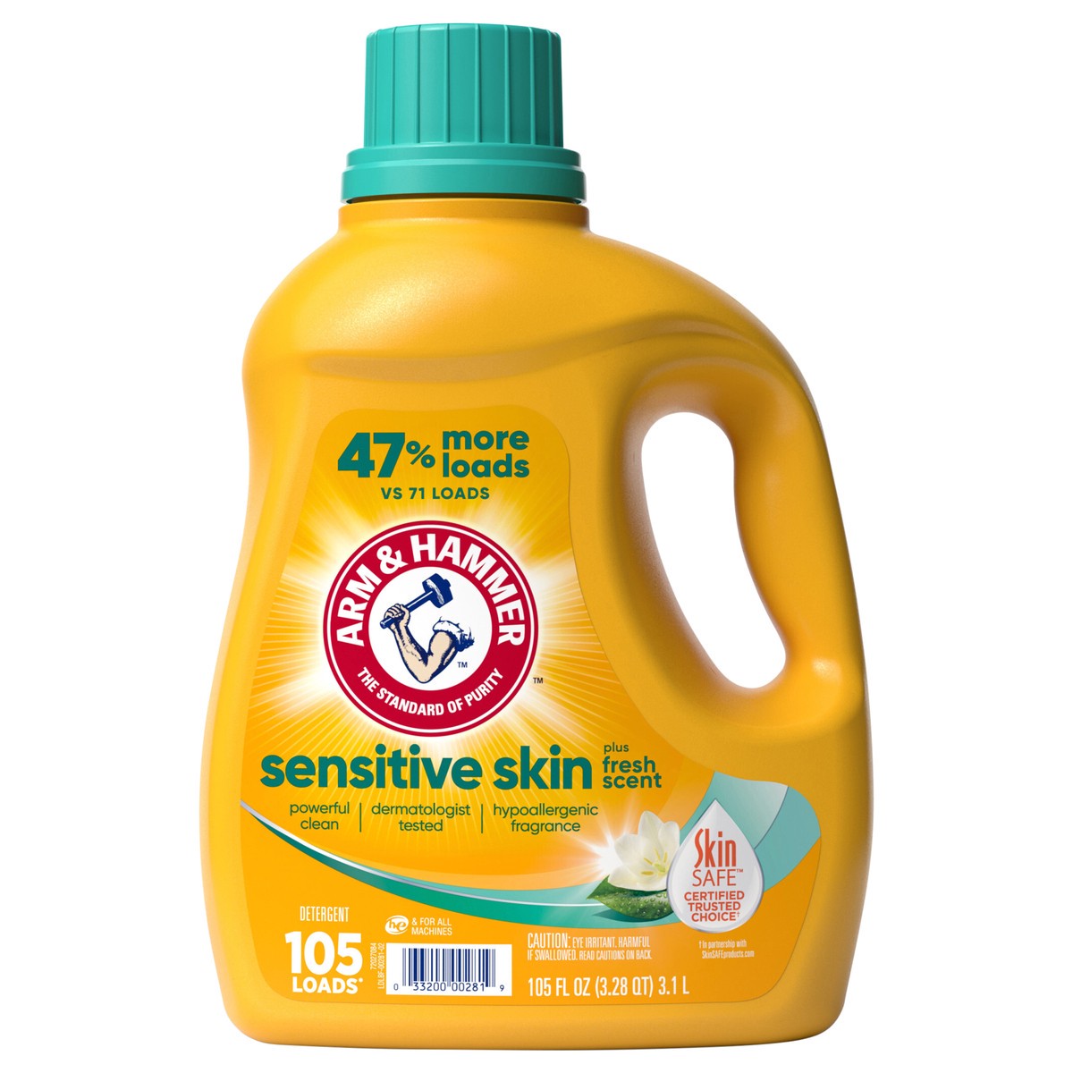 slide 1 of 6, ARM & HAMMER Sensitive Skin Liquid Laundry Detergent, Fresh Scent, 105 fl oz, 105 Loads, 105 fl oz