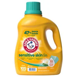 ARM & HAMMER Sensitive Skin Liquid Laundry Detergent, Fresh Scent, 105 fl oz, 105 Loads