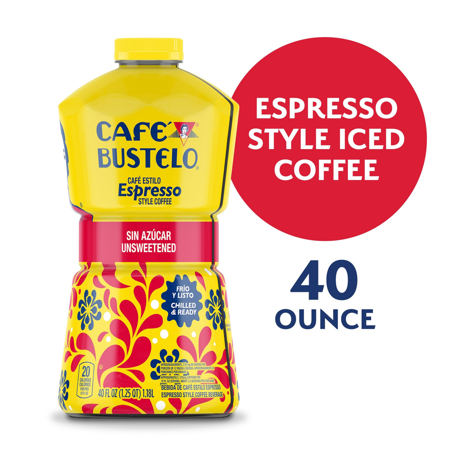 slide 1 of 7, Café Bustelo Unsweetened Espresso-Style Iced Coffee, 40-Oz. Bottle, 40 fl oz