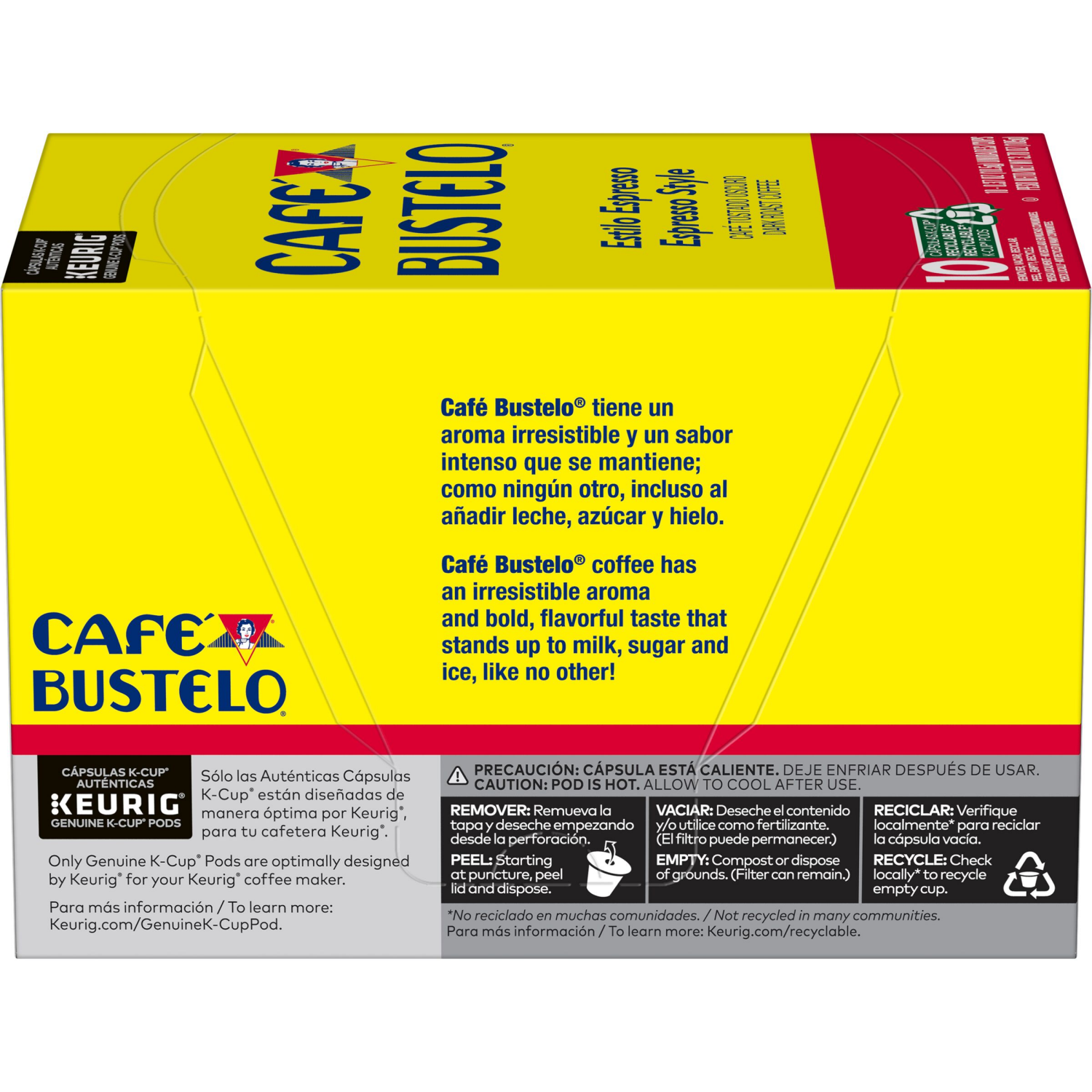 slide 6 of 8, Café Bustelo Espresso Style Dark Roast Coffee, Keurig K-Cup Pods, 10 Count, 10 ct