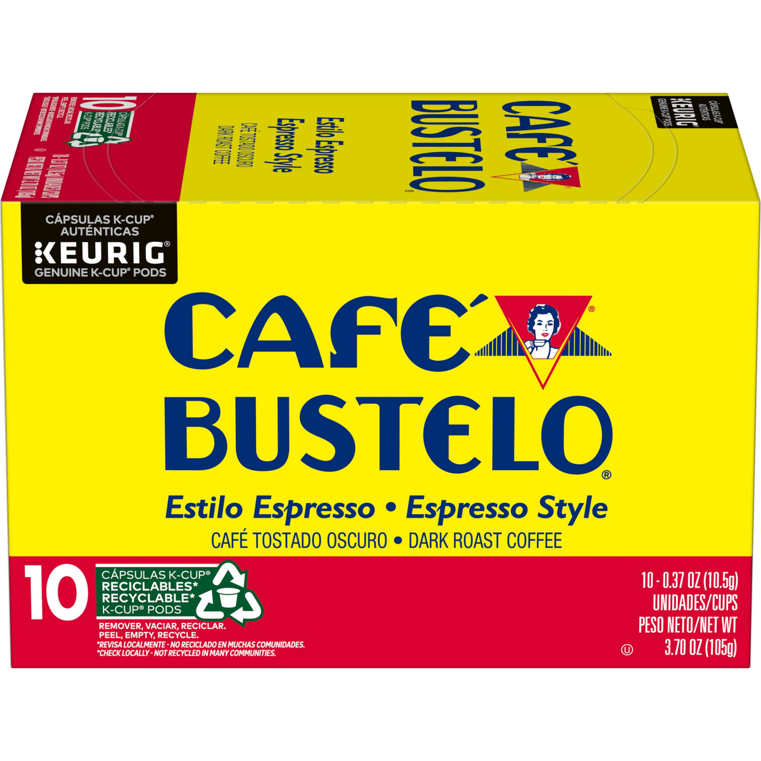 slide 1 of 8, Café Bustelo Espresso Style Dark Roast Coffee, Keurig K-Cup Pods, 10 Count, 10 ct