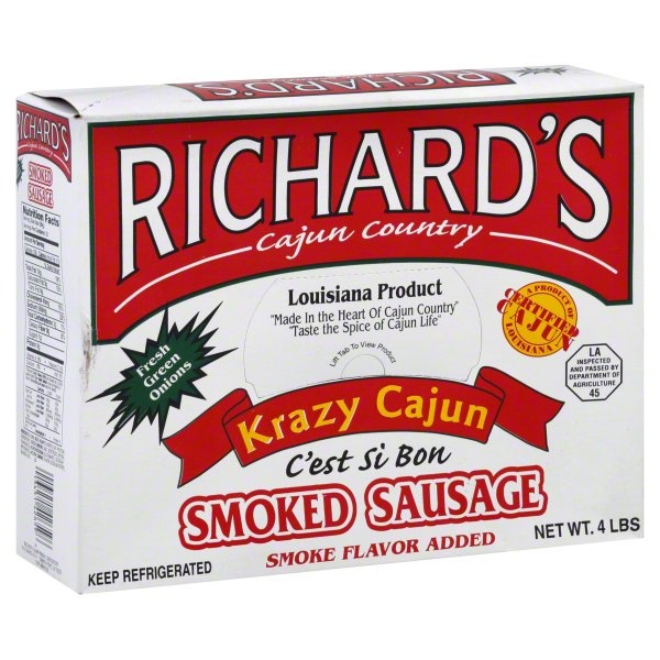 slide 1 of 1, Richard's Cajun Favorites Krazy Cajun Smoked Sausage, 4 lb