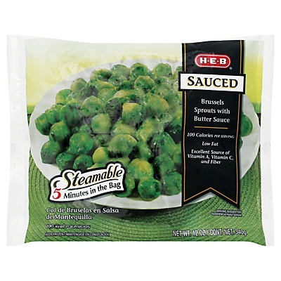 slide 1 of 1, H-E-B Steamable Sauced Brussels Sprouts with Butter Sauce, 12 oz