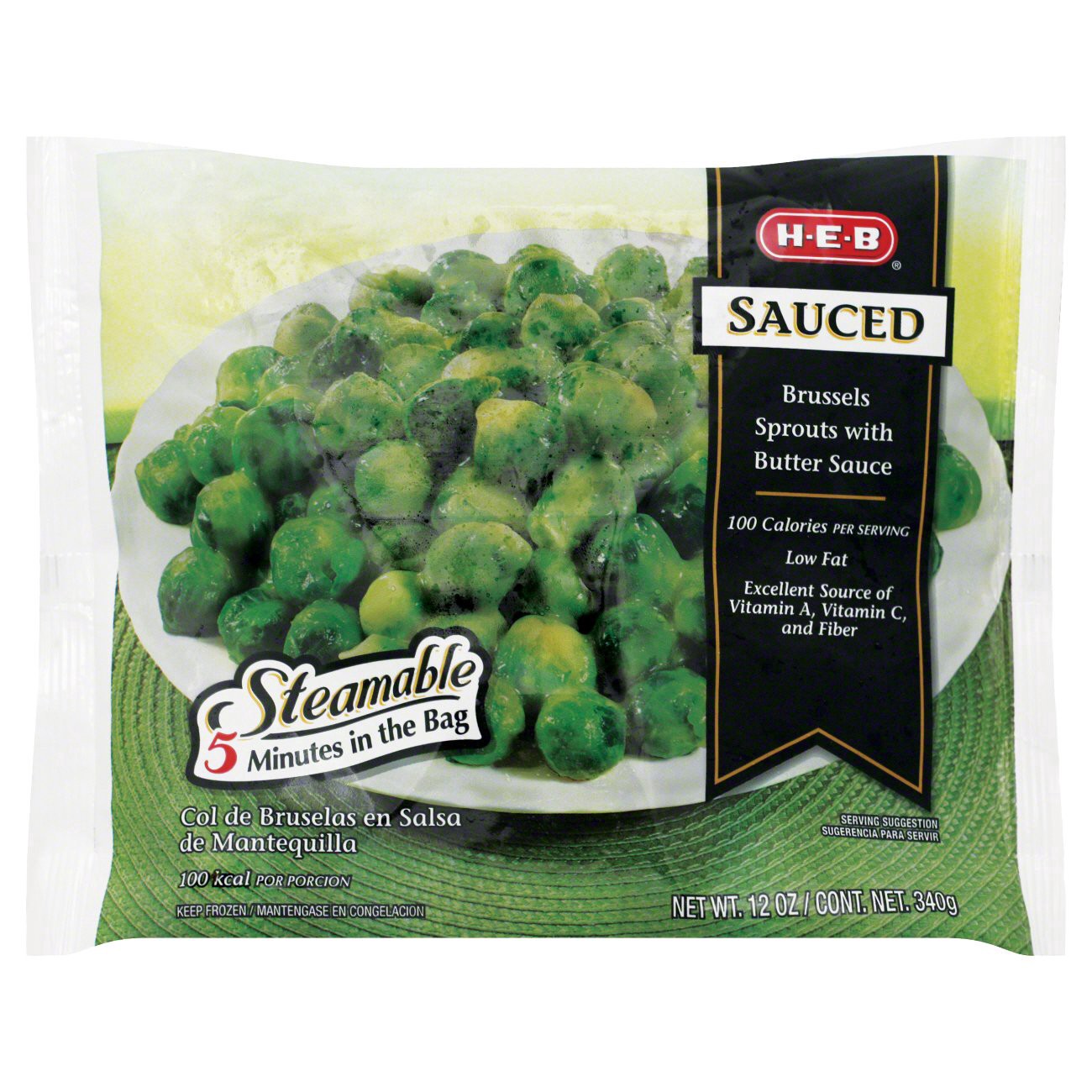 slide 1 of 1, H-E-B Frozen Steamable Brussels Sprouts in Butter Sauce, 12 oz