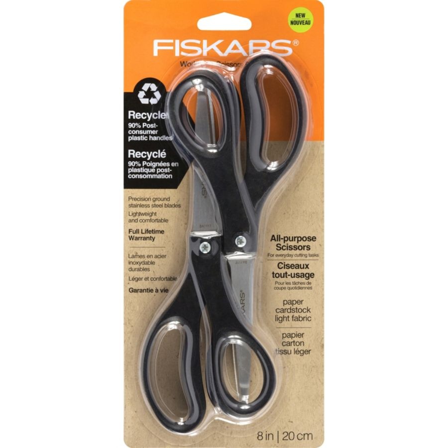 slide 2 of 3, Fiskars Office Scissors, 8'', Black, Pack Of 2, 2 ct