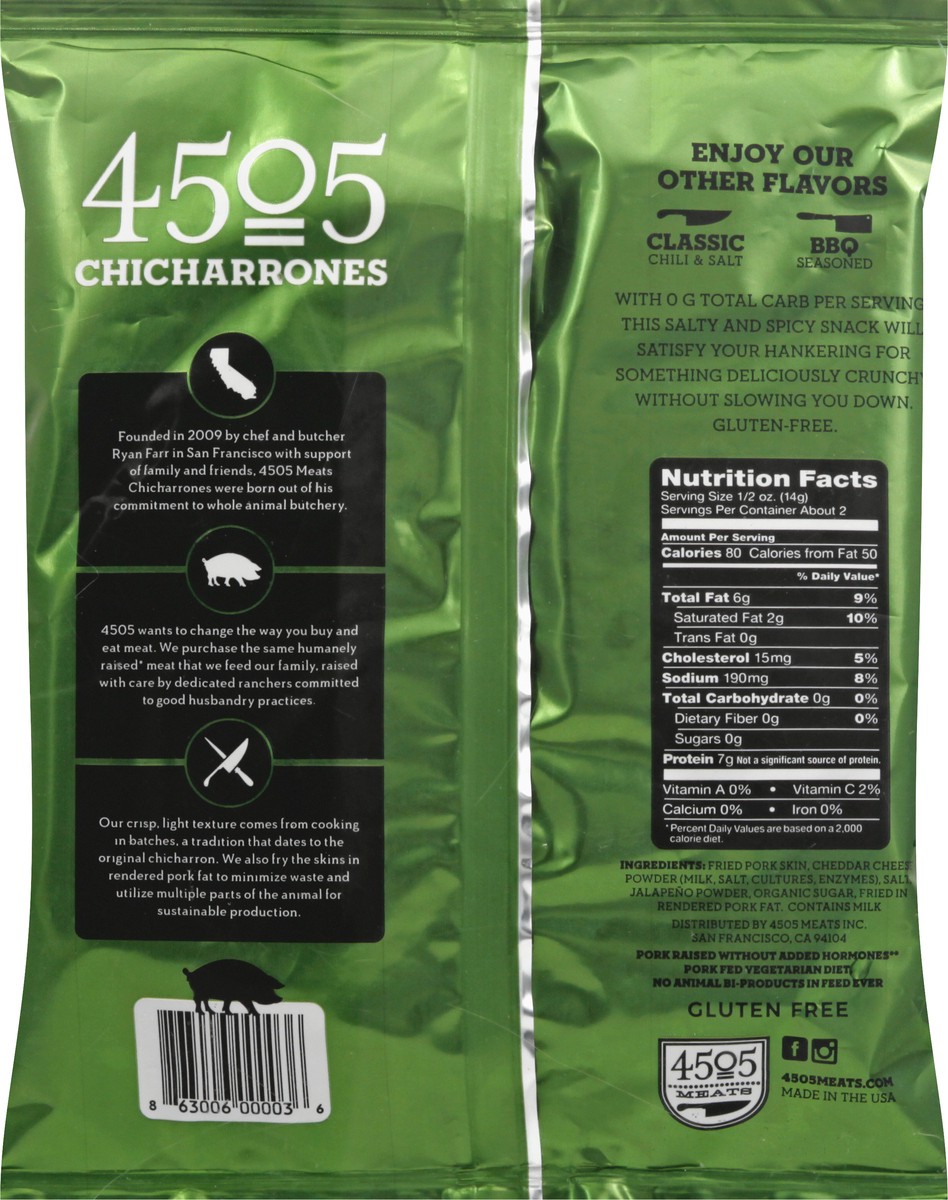 slide 8 of 9, 4505 Meats Jalapeno Cheddar Chicharrones Pork Rinds, 1 ct