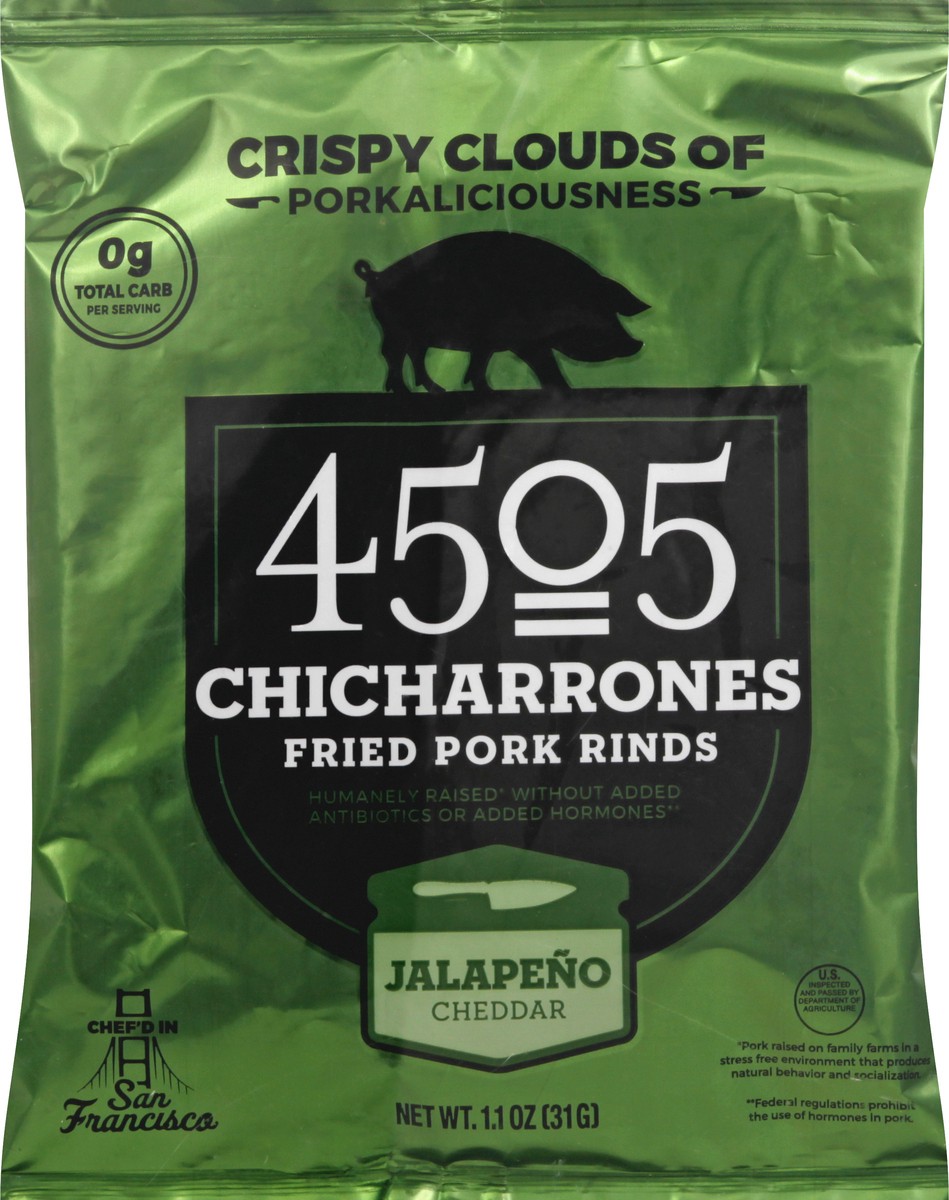 slide 5 of 9, 4505 Meats Jalapeno Cheddar Chicharrones Pork Rinds, 1 ct