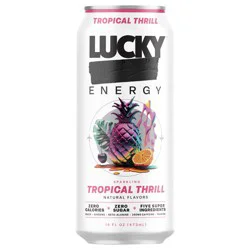 Lucky Energy Sugar Free Energy Drinks, Tropical Thrill, 16 oz Can