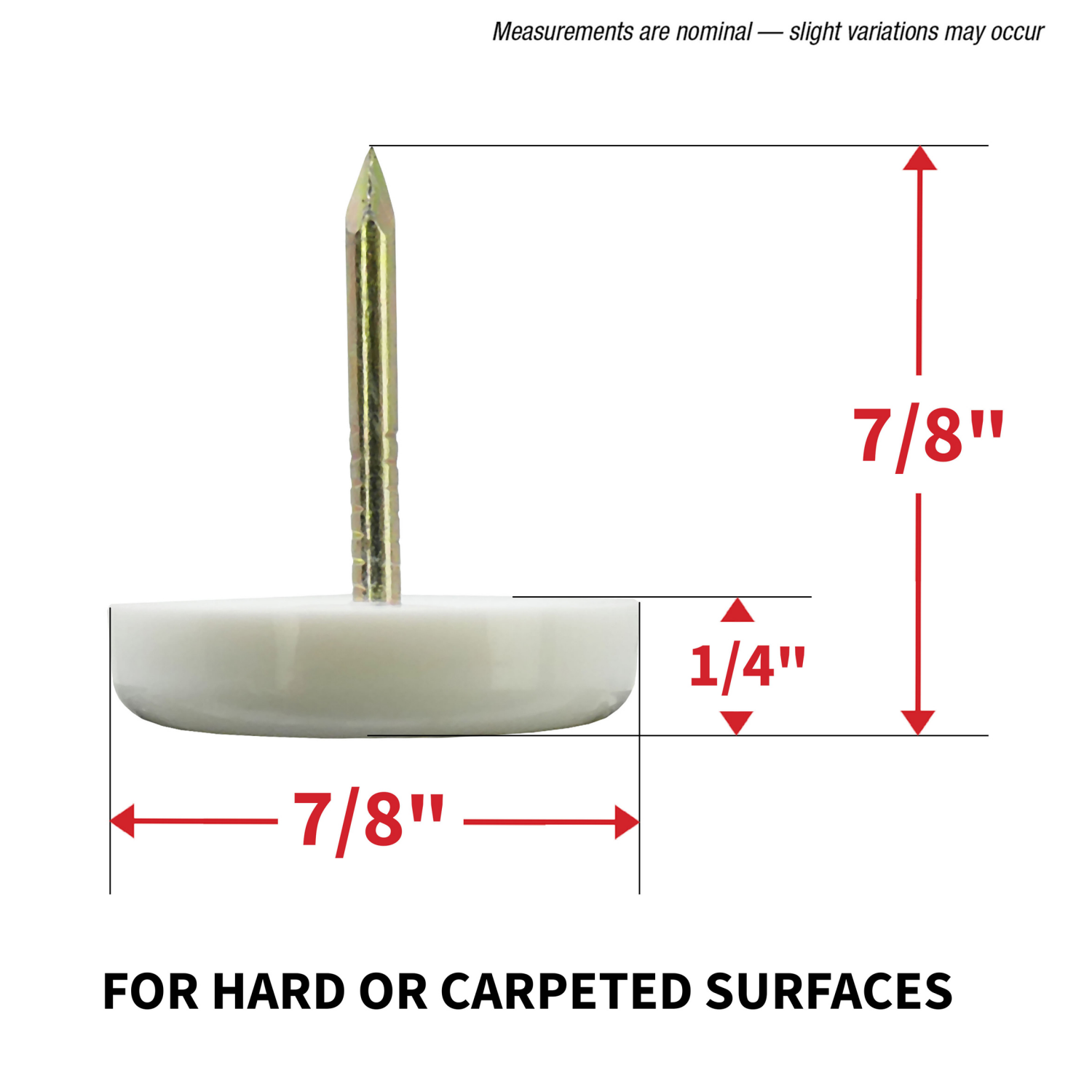 slide 5 of 5, Super Sliders 7/8" Round Nail-On Furniture Glides For Wooden Furniture, White, 16 ct