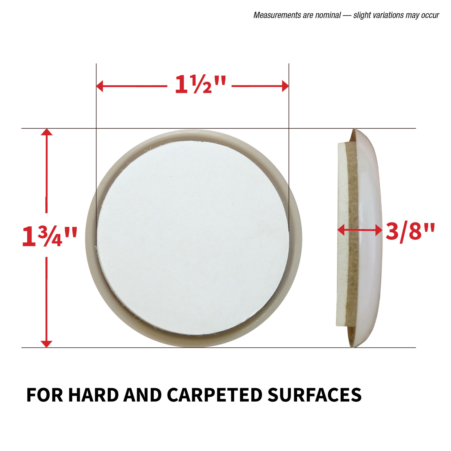 slide 4 of 5, SuperSliders Super Sliders 1-3/4" Beige Round Self-Stick Furniture Sliders, 4 ct