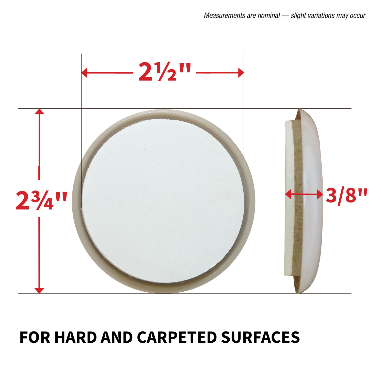 slide 4 of 5, SuperSliders Super Sliders 2-3/4" Beige Round Self-Stick Furniture Sliders, 4 ct