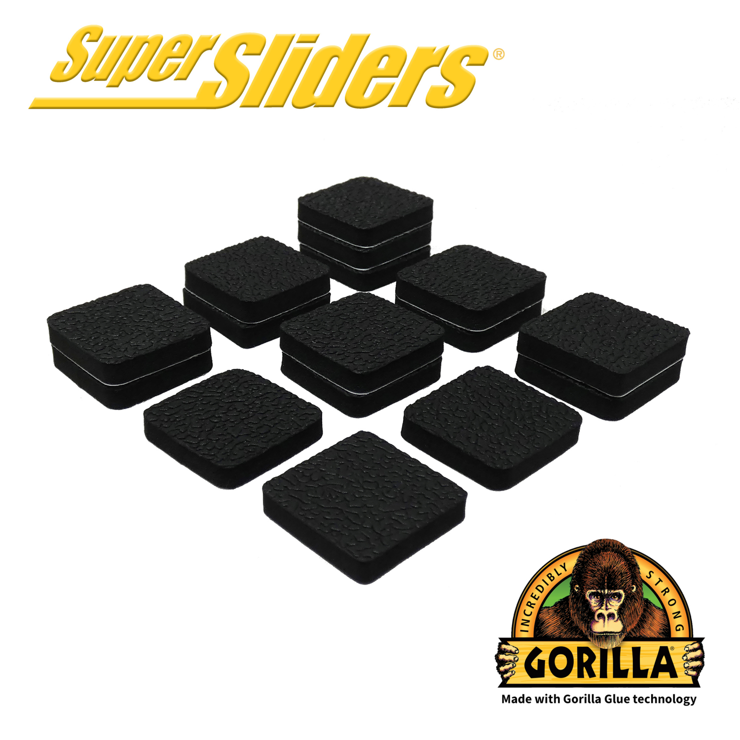 slide 1 of 5, Super Sliders with Gorilla Glue 1" Black Square Gripper Pads, 16 ct