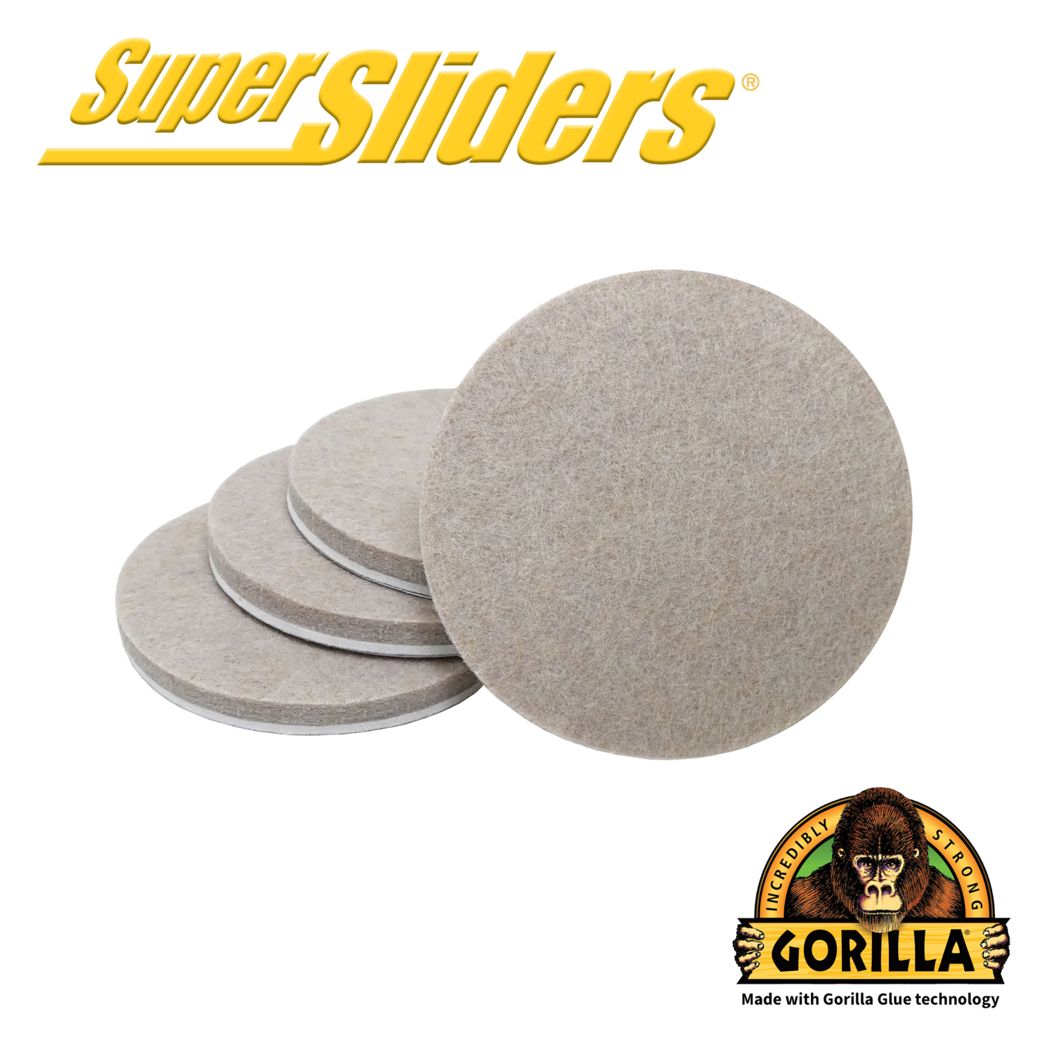 slide 1 of 5, Super Sliders with Gorilla Glue 2-3/4" Heavy-Duty Beige Round Felt Pads, 4 ct
