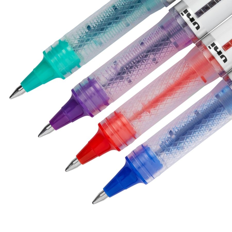 slide 4 of 6, uni-ball Vision Elite Liquid Ink Rollerball Pens, Bold Point, 0.8 Mm, White Barrel, Assorted Ink Colors, Pack Of 4, 4 ct