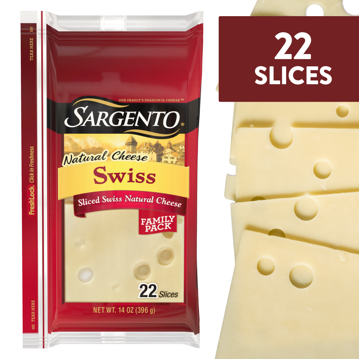 slide 1 of 5, Sargento Sliced Swiss Natural Cheese, 14 oz., 22 slices, 14 oz