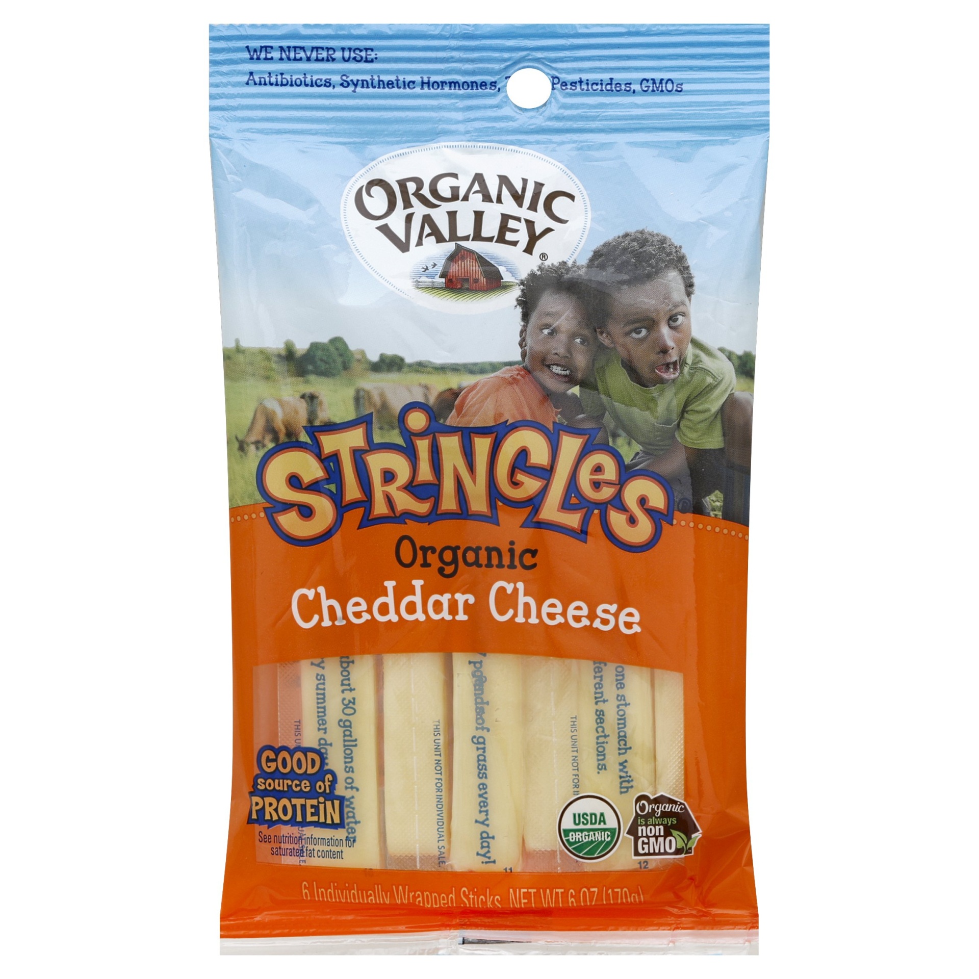 slide 1 of 6, Organic Valley Cheddar Cheese Stringles, 6 oz