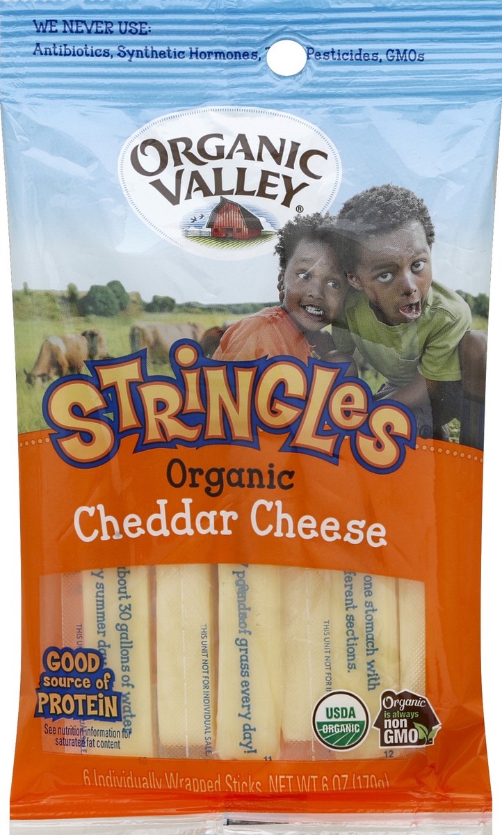 slide 3 of 6, Organic Valley Cheddar Cheese Stringles, 6 oz