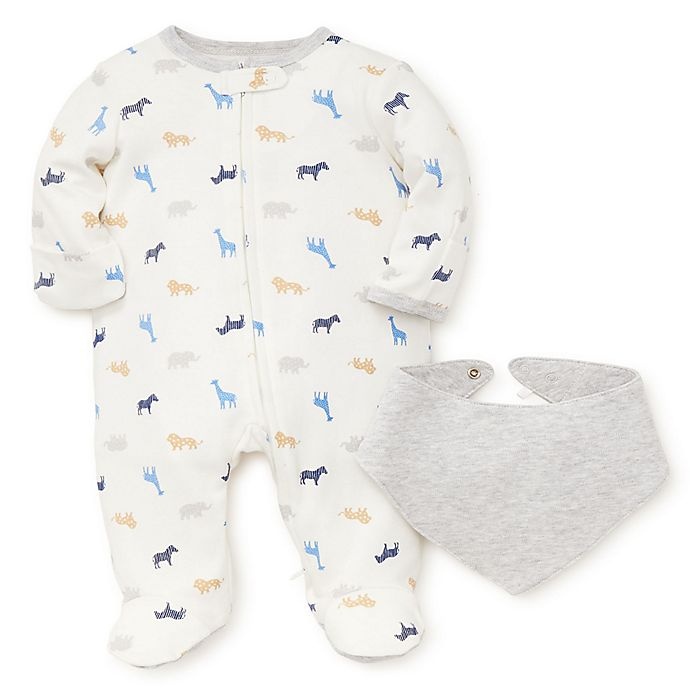 slide 1 of 1, Little Me Newborn Animals Footie and Bandana Bib Set - White/Grey, 2 ct